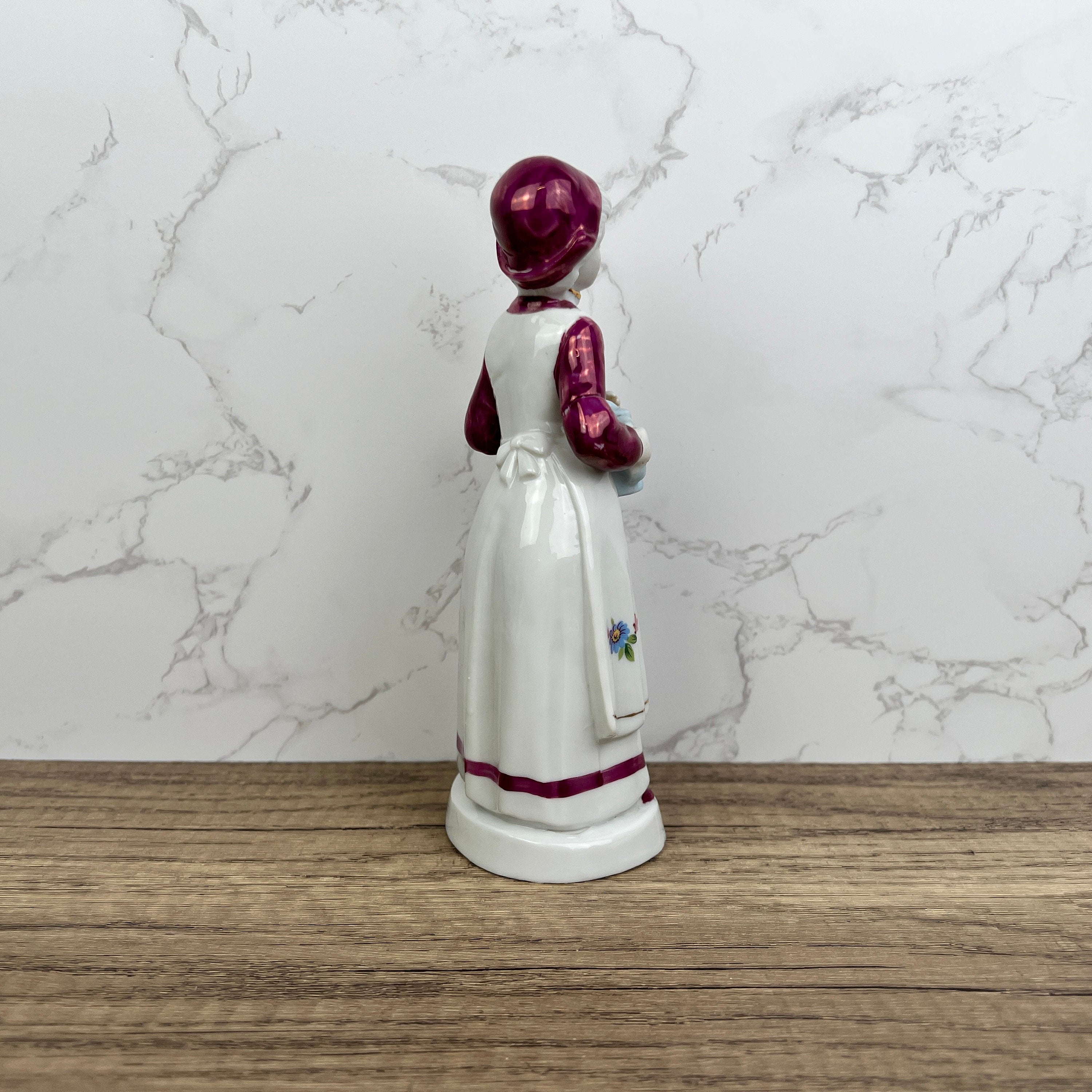 Vintage Porcelain Grandma Figurine, Floral Dress, Watering Jug