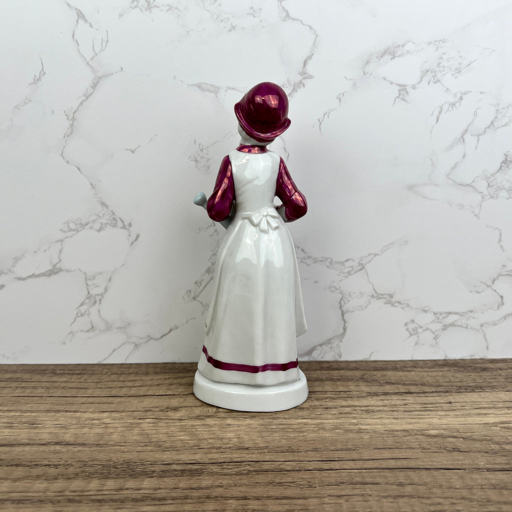 Vintage Porcelain Grandma Figurine, Floral Dress, Watering Jug