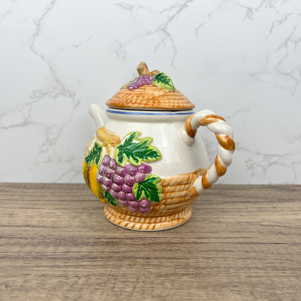 Handmade Vintage Fruit Teapot, Mid Century Cottage Kitchenware