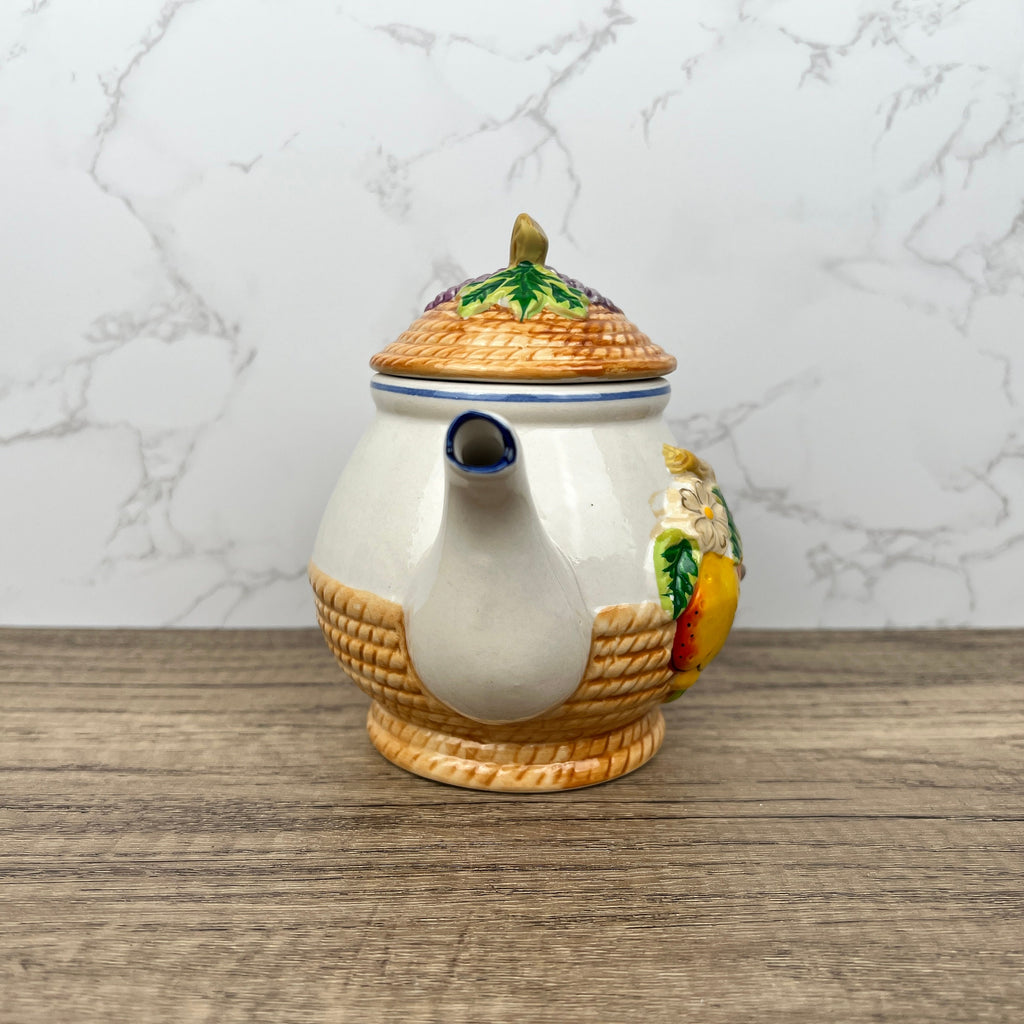 Handmade Vintage Fruit Teapot, Mid Century Cottage Kitchenware