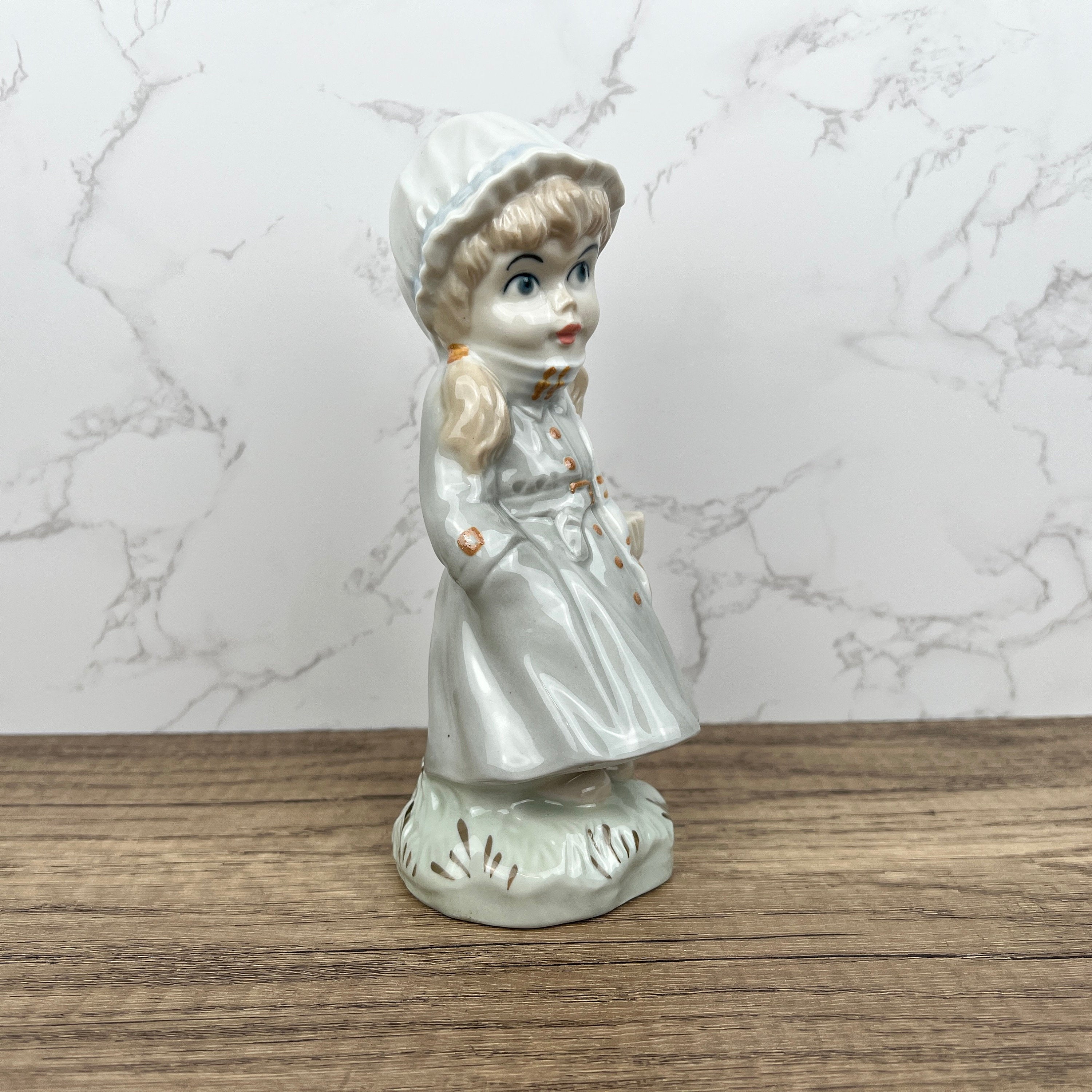 Vintage Sango Porcelain Girl Figurine with Umbrella, Hand-Painted, Spain