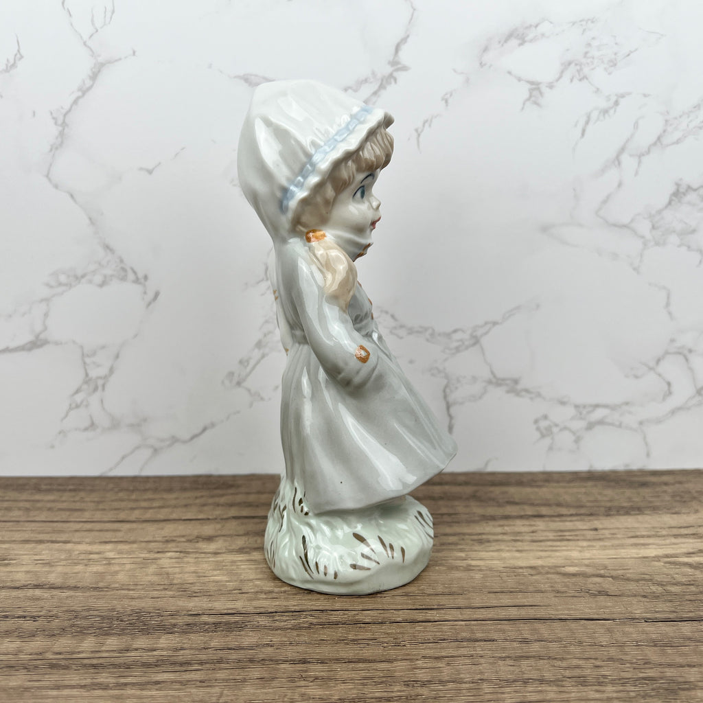 Vintage Sango Porcelain Girl Figurine with Umbrella, Hand-Painted, Spain