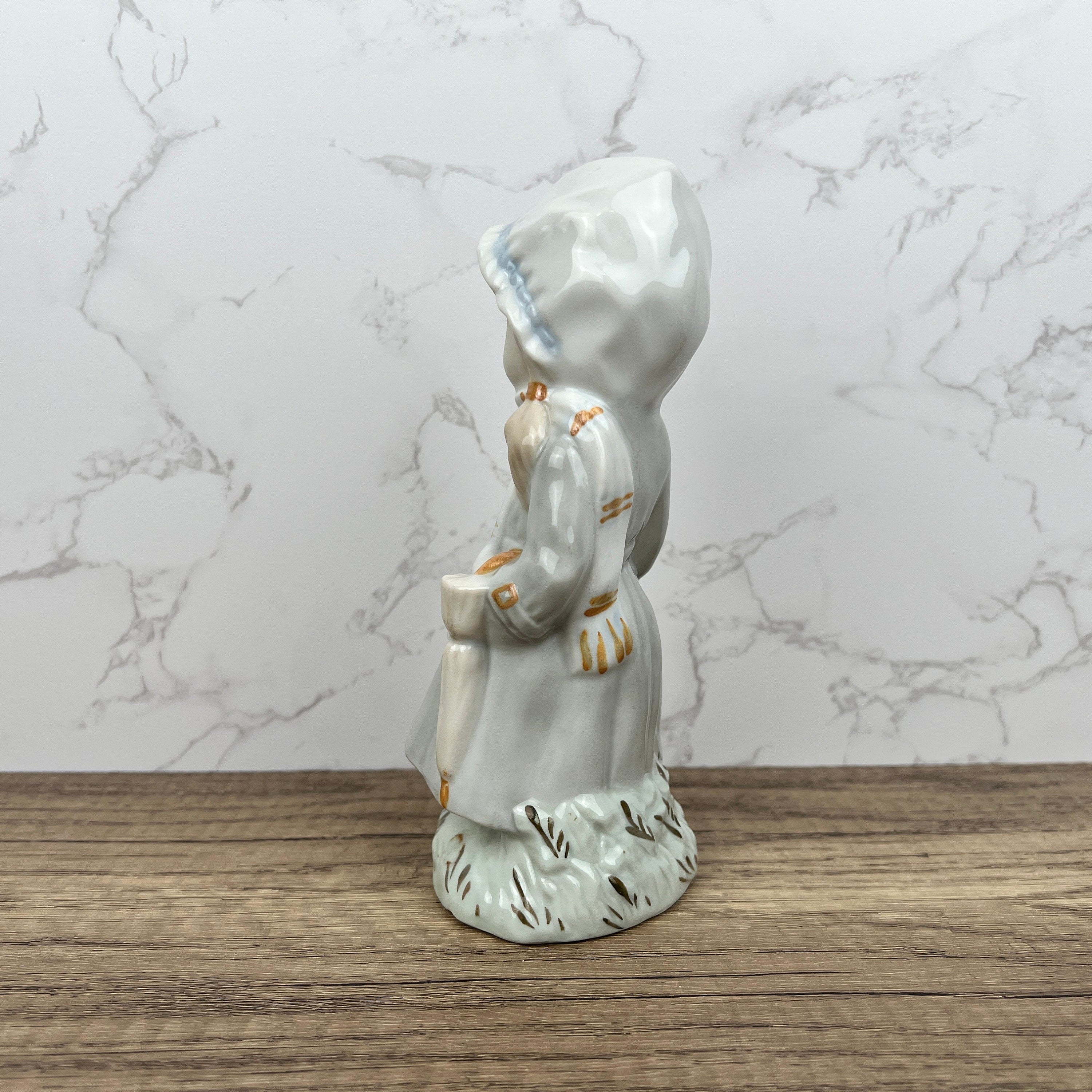 Vintage Sango Porcelain Girl Figurine with Umbrella, Hand-Painted, Spain