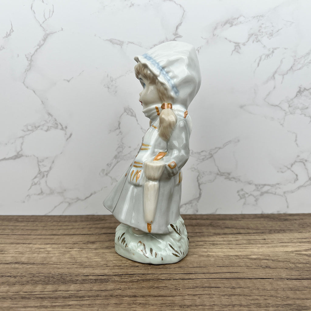 Vintage Sango Porcelain Girl Figurine with Umbrella, Hand-Painted, Spain