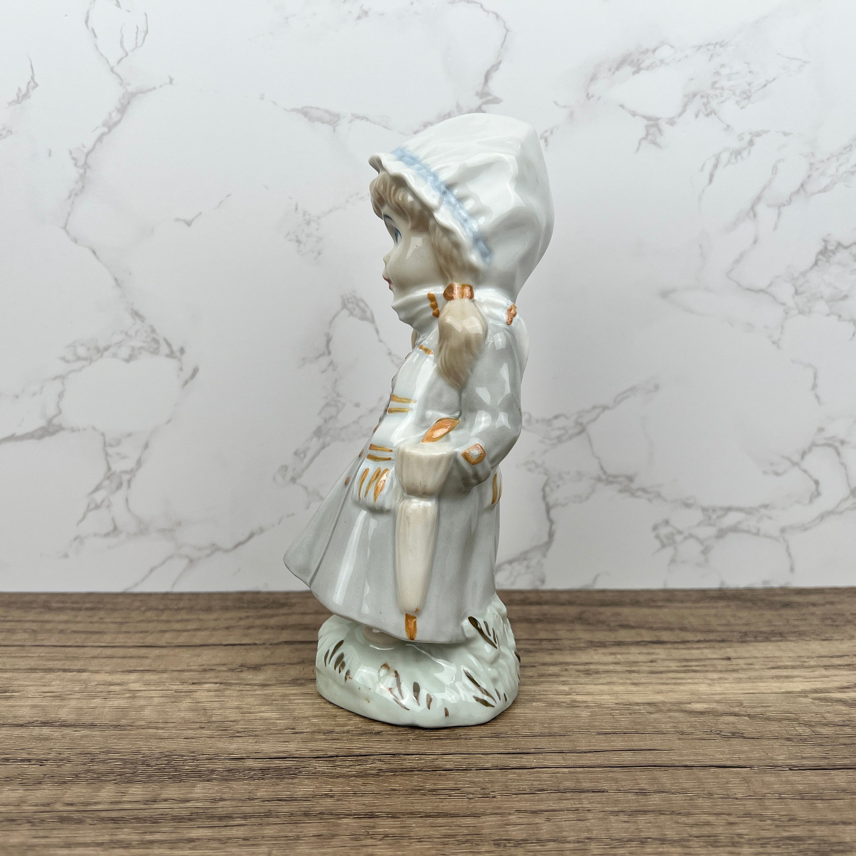 Vintage Sango Porcelain Girl Figurine with Umbrella, Hand-Painted, Spain