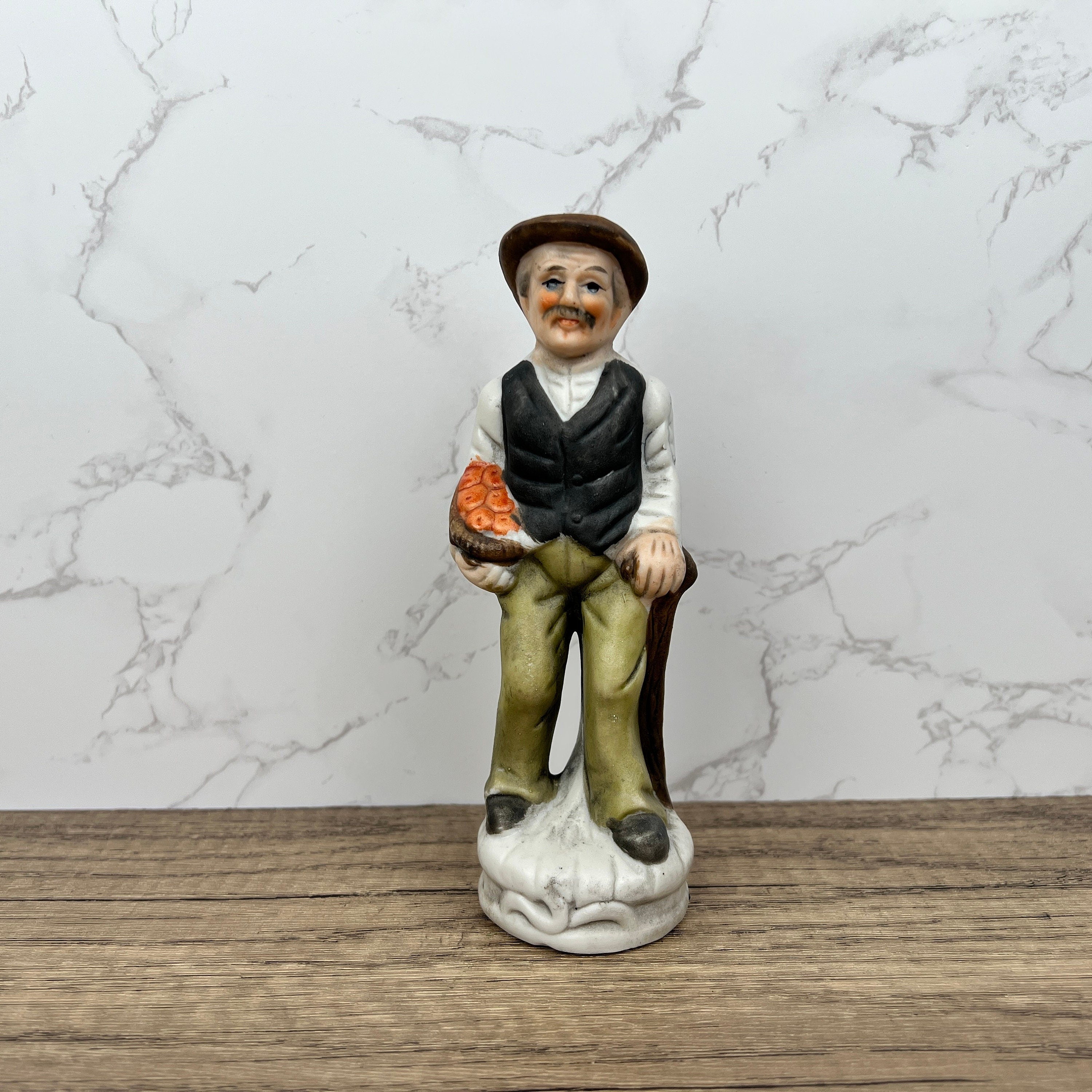 Vintage Capi Di Monti Style Porcelain Peasant Figurine, Handmade Ceramic Man