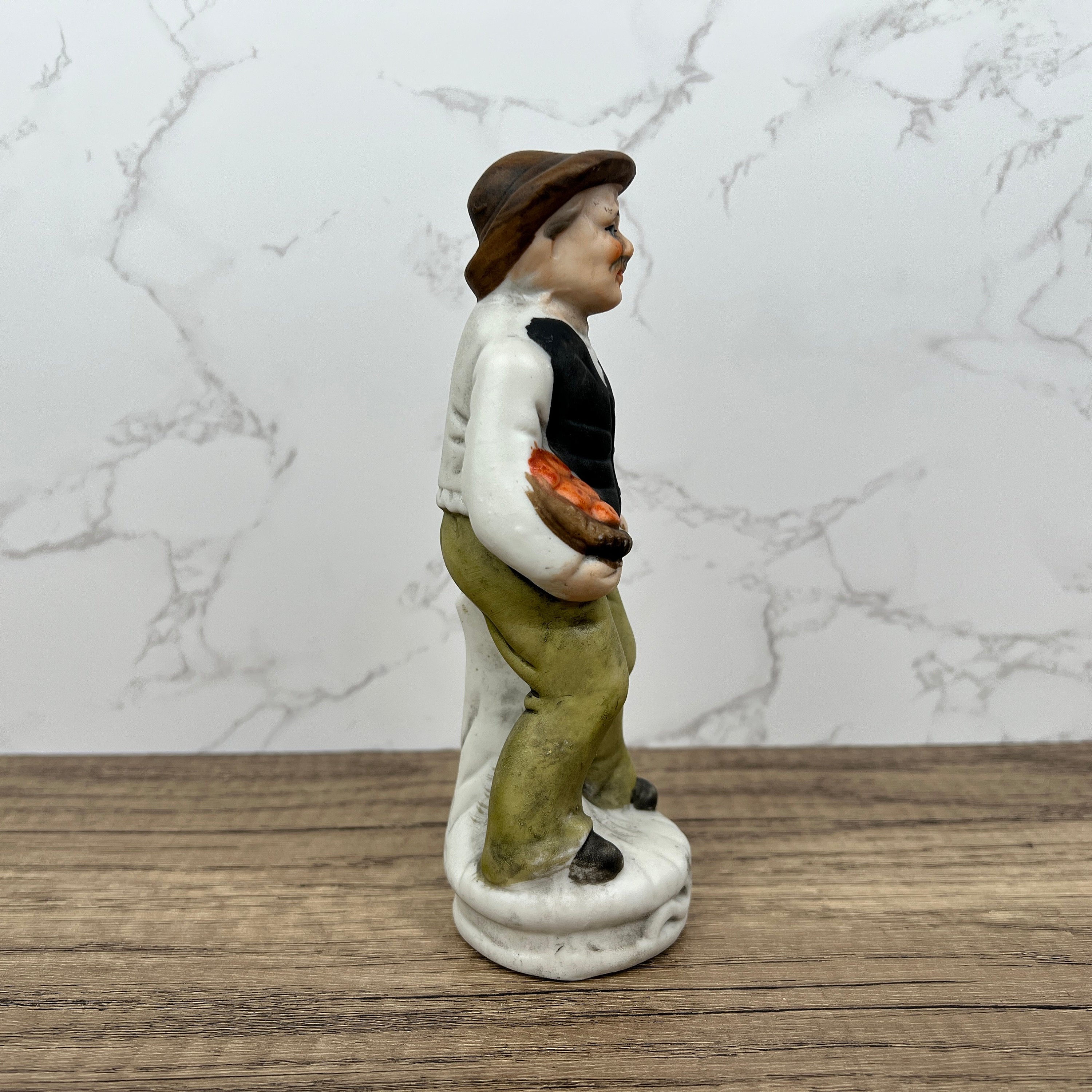 Vintage Capi Di Monti Style Porcelain Peasant Figurine, Handmade Ceramic Man