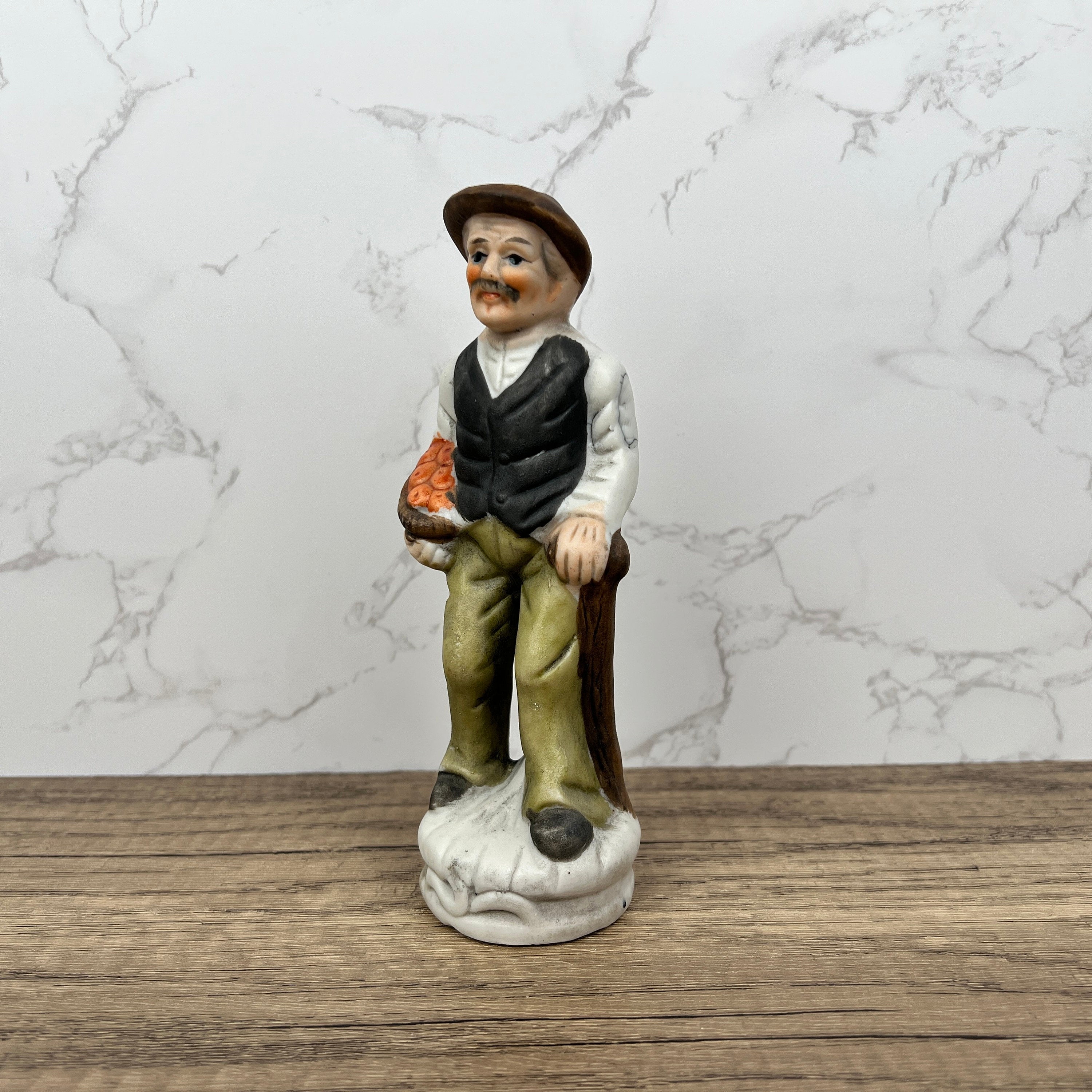 Vintage Capi Di Monti Style Porcelain Peasant Figurine, Handmade Ceramic Man