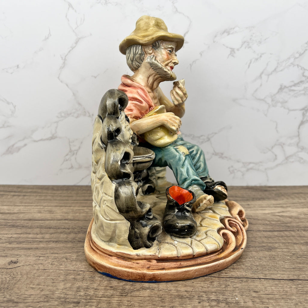 Vintage Portuguese Pottery Ornament, Man with Fountain Figurine