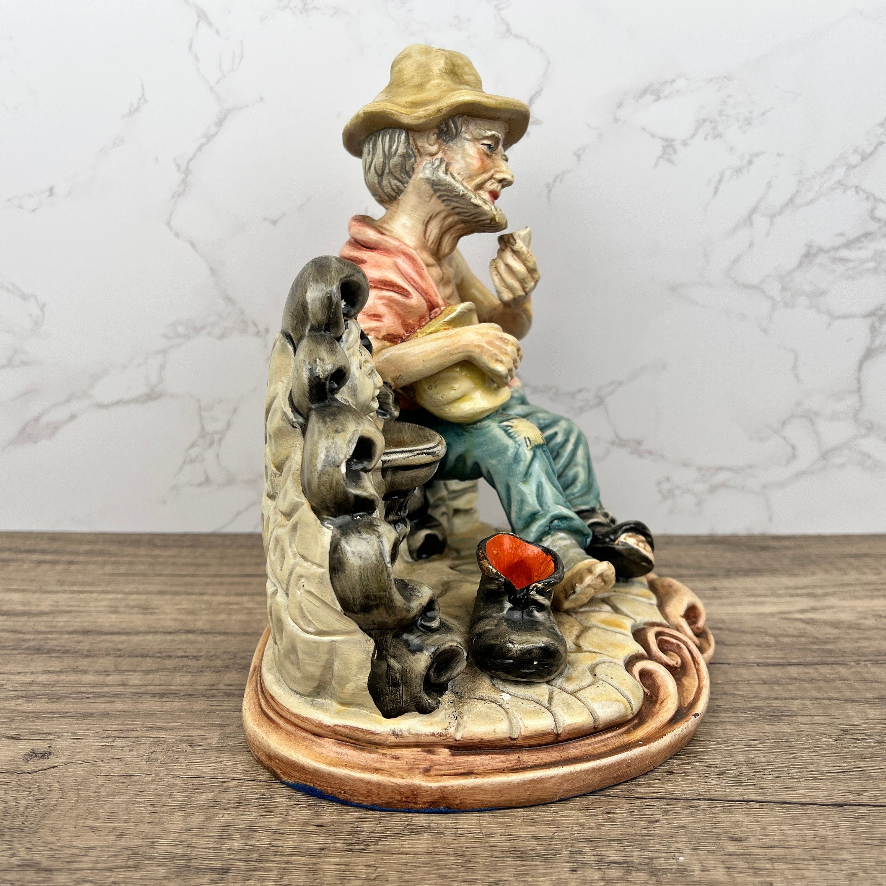 Vintage Portuguese Pottery Ornament, Man with Fountain Figurine