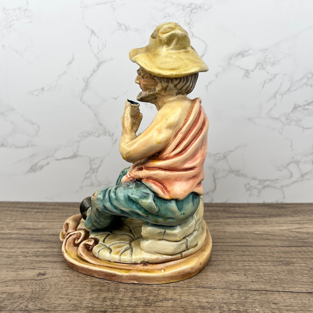 Vintage Portuguese Pottery Ornament, Man with Fountain Figurine