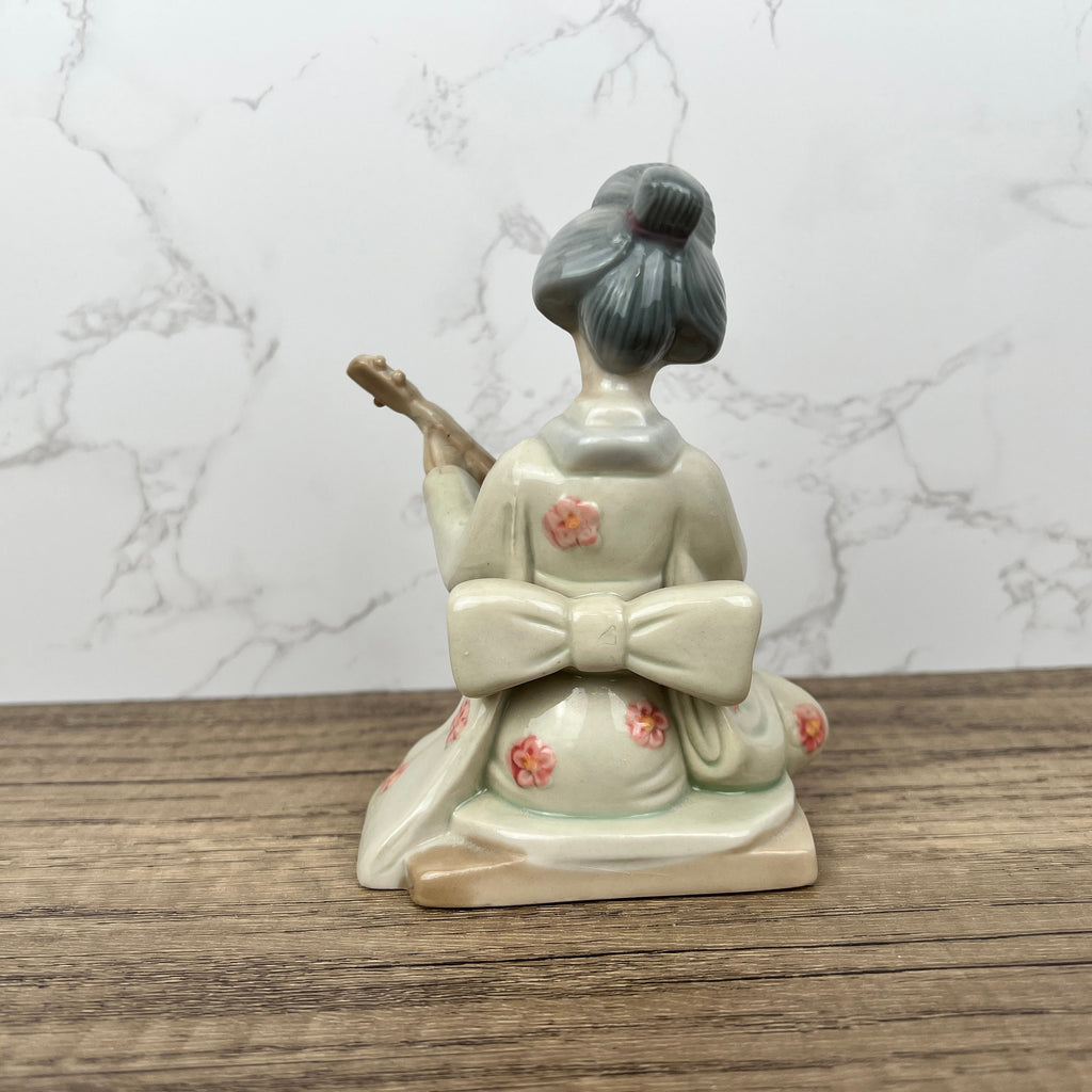 Vintage Japanese Porcelain Geisha Figurine with Mandolin