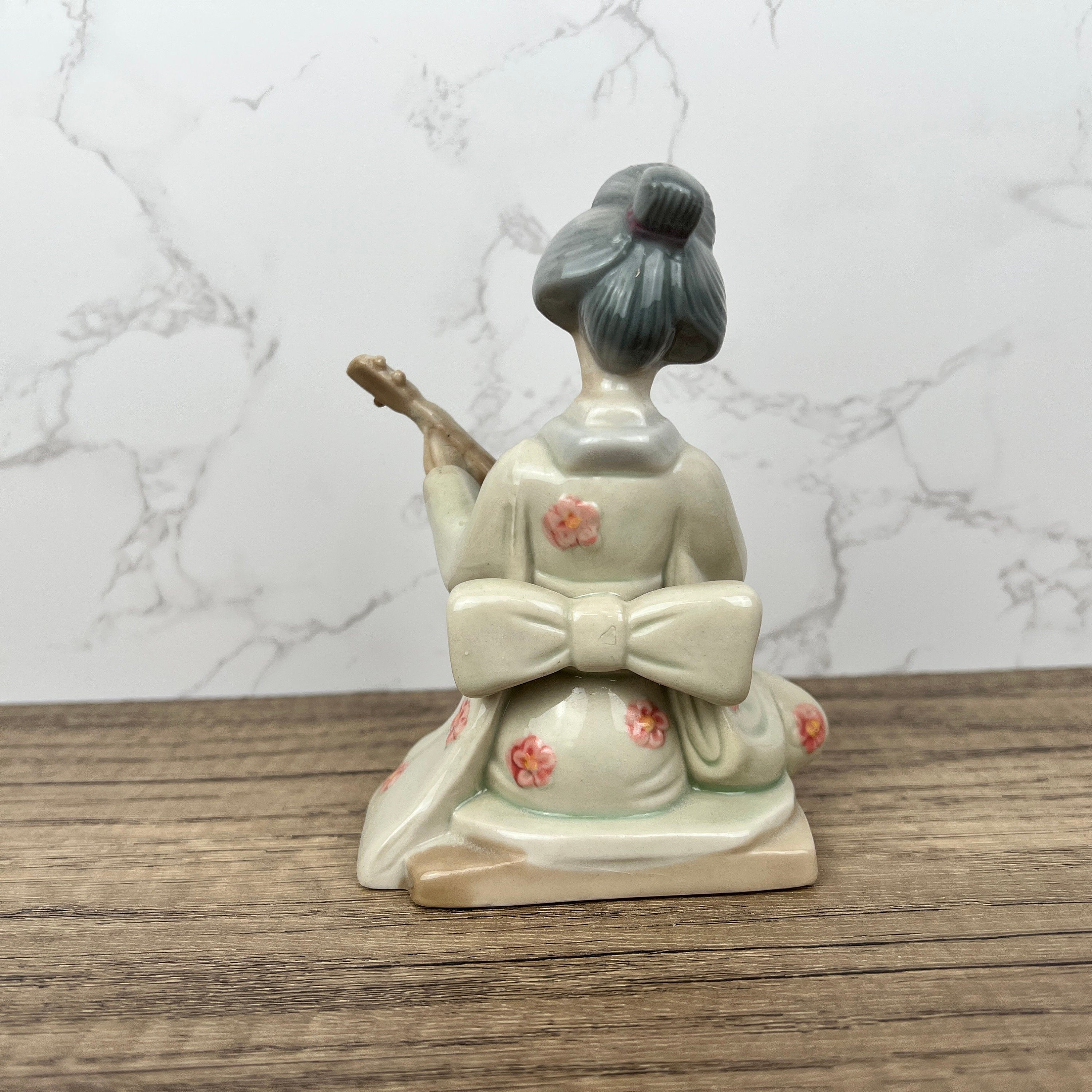 Vintage Japanese Porcelain Geisha Figurine with Mandolin