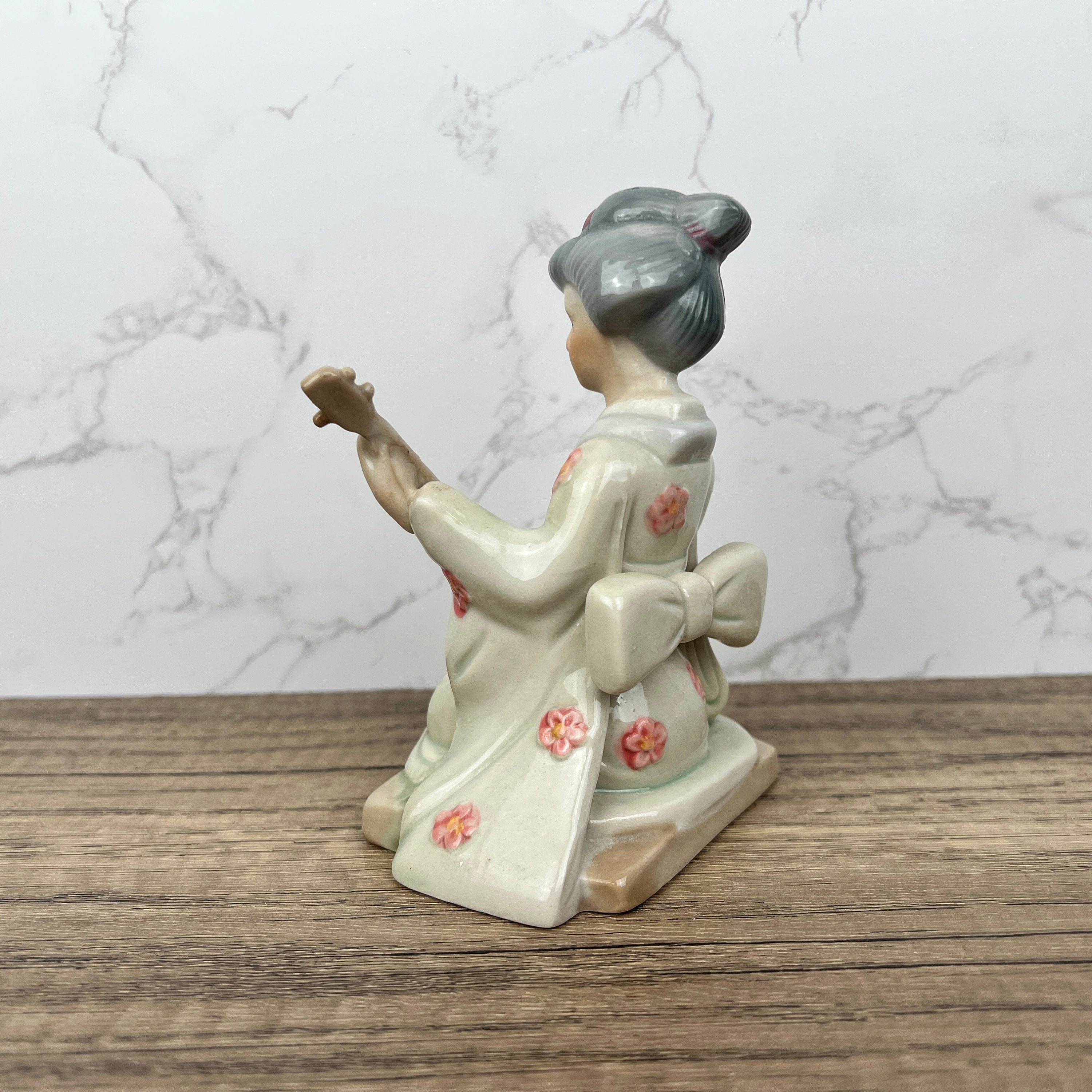 Vintage Japanese Porcelain Geisha Figurine with Mandolin