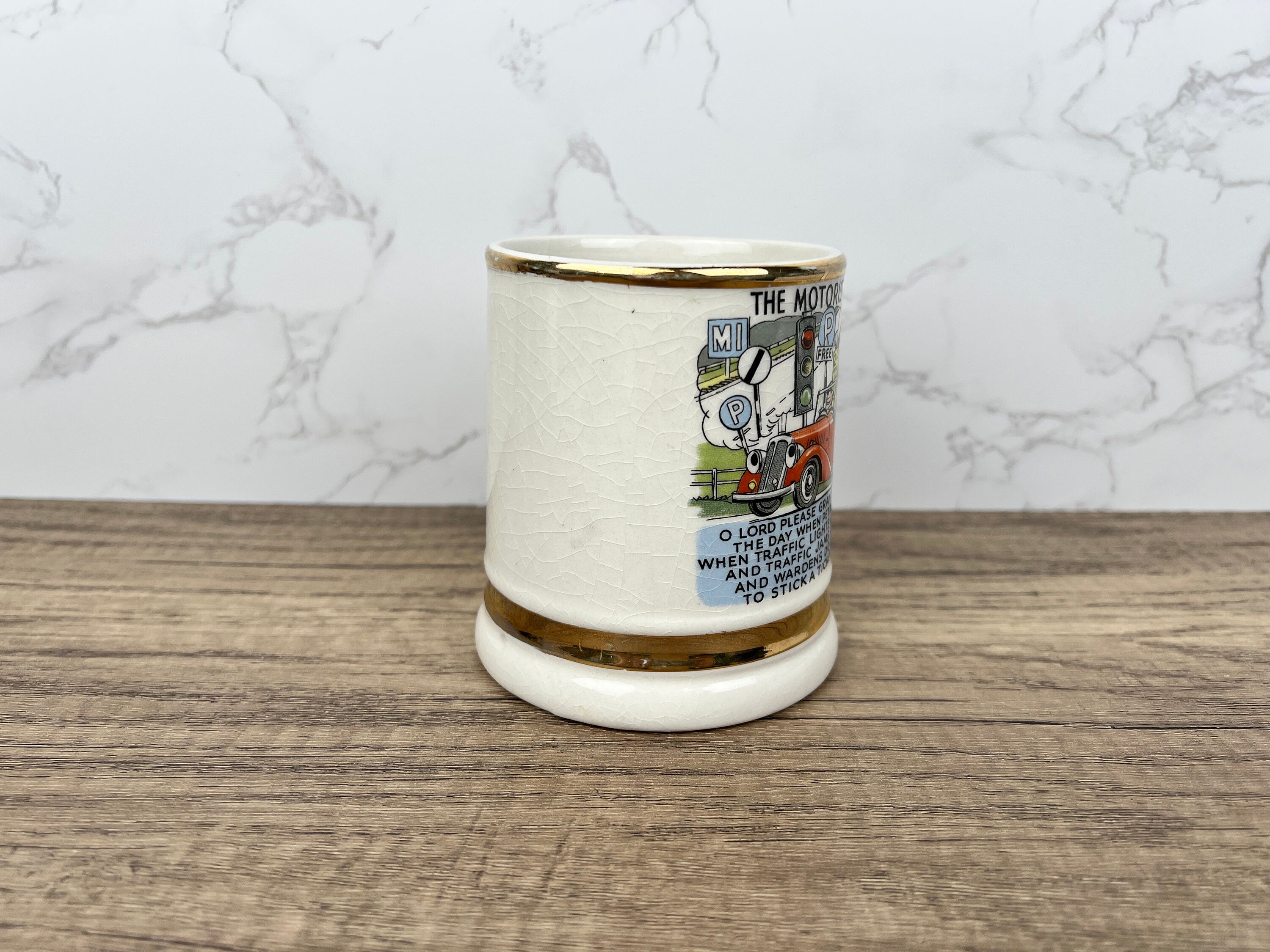 Vintage "The Motorist's Prayer" Beer Mug, 22 Carat Gold, 1950s Collectible