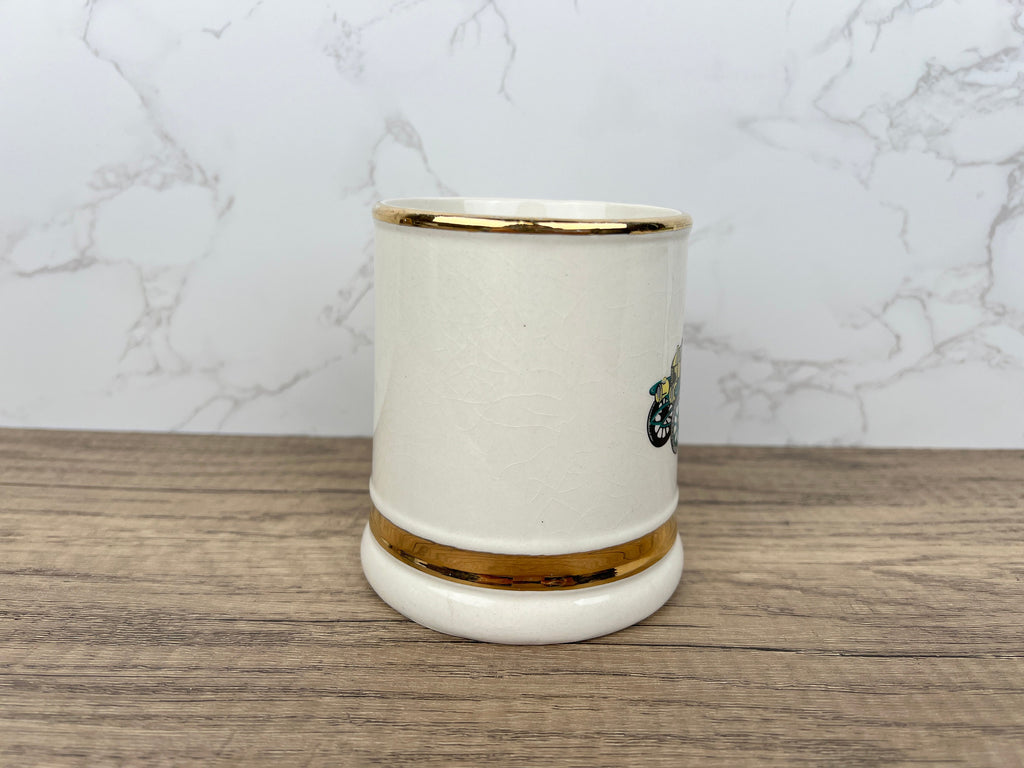 Vintage Prince William Pottery Tankard Mug, 22 Carat Gold Antique Morris Car