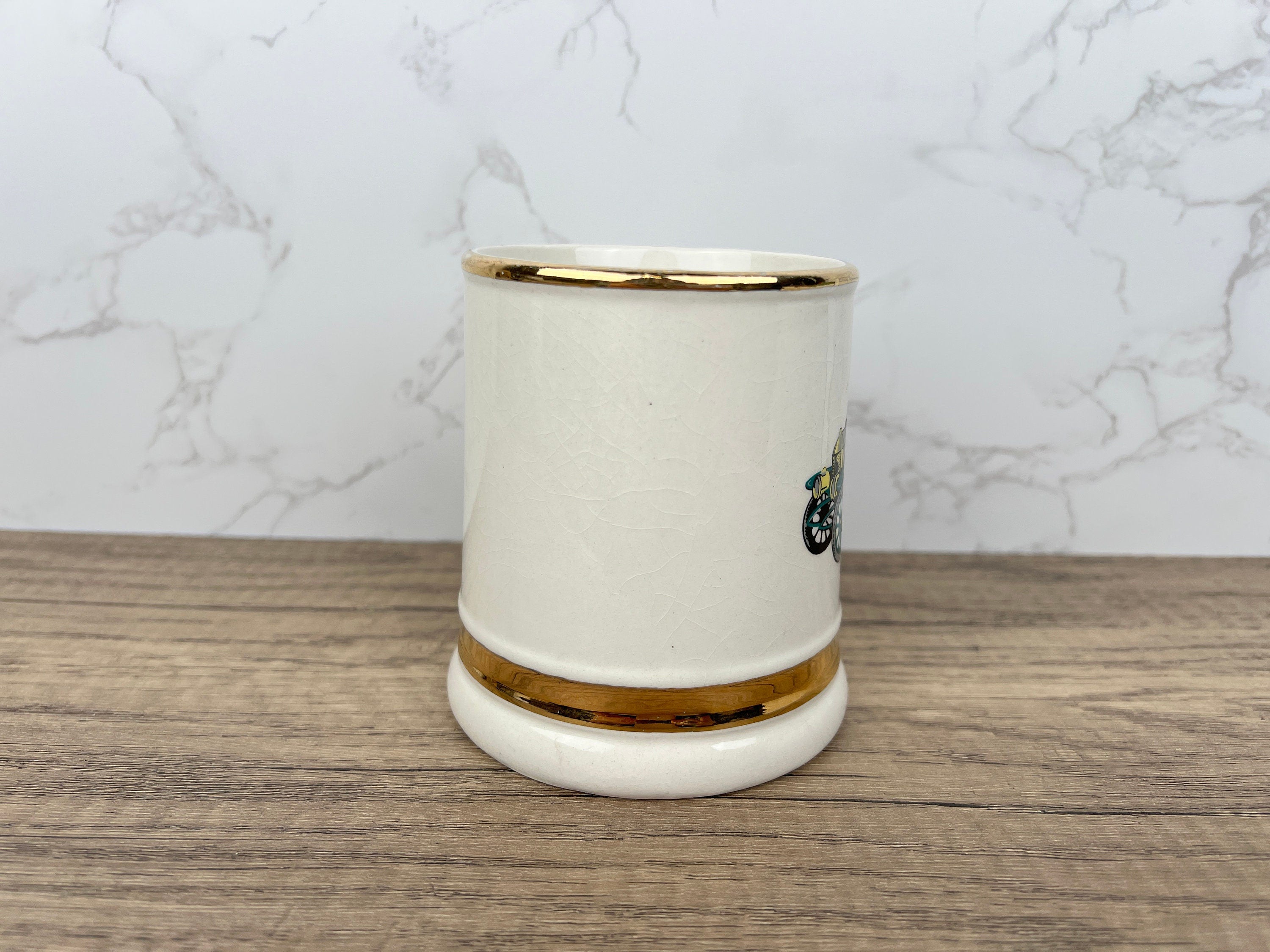 Vintage Prince William Pottery Tankard Mug, 22 Carat Gold Antique Morris Car