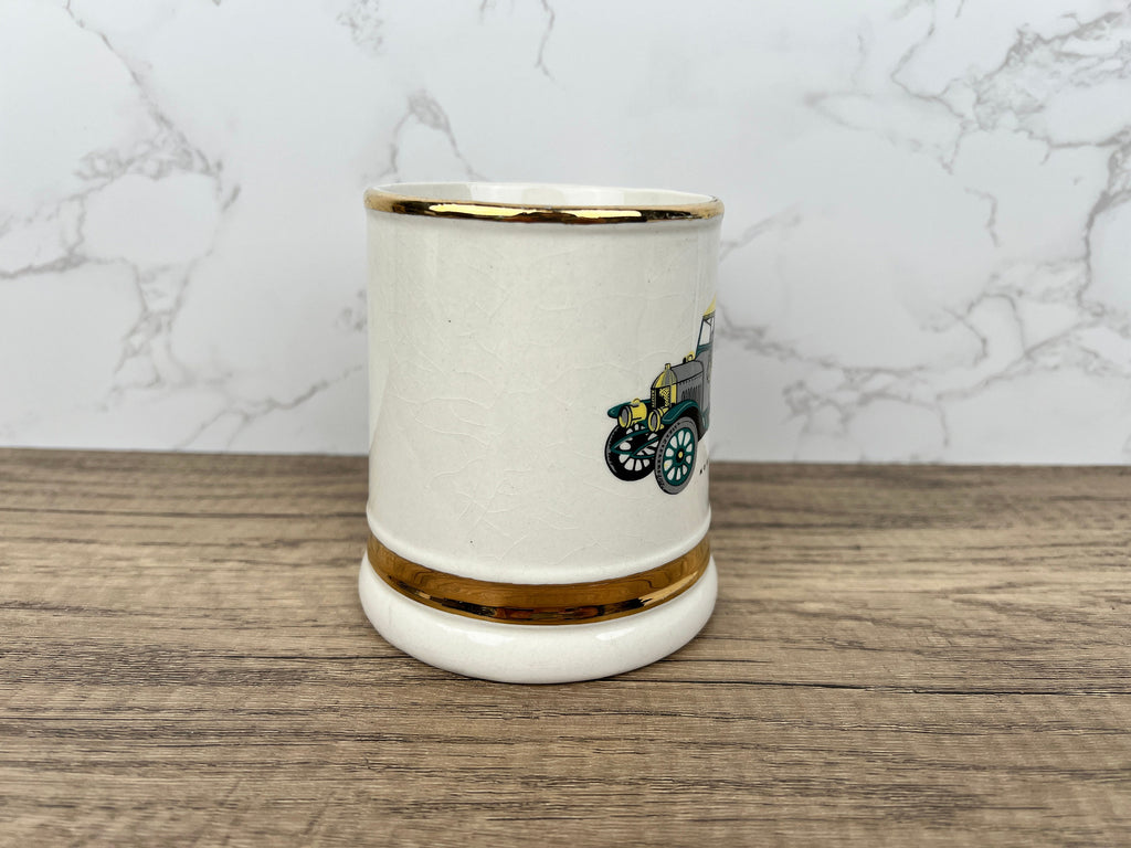 Vintage Prince William Pottery Tankard Mug, 22 Carat Gold Antique Morris Car