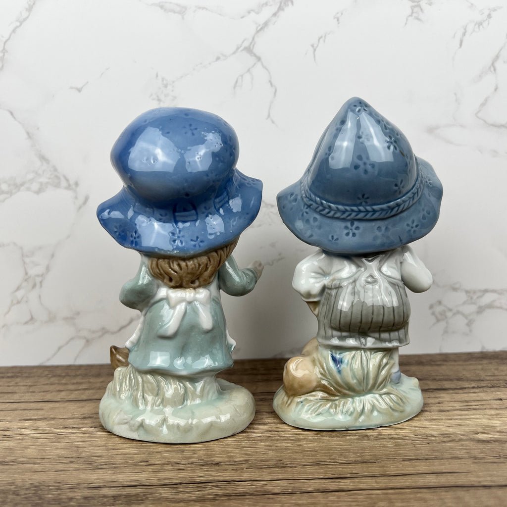 Vintage Portuguese Porcelain Figurines, Boy with Dog and Girl with Duck
