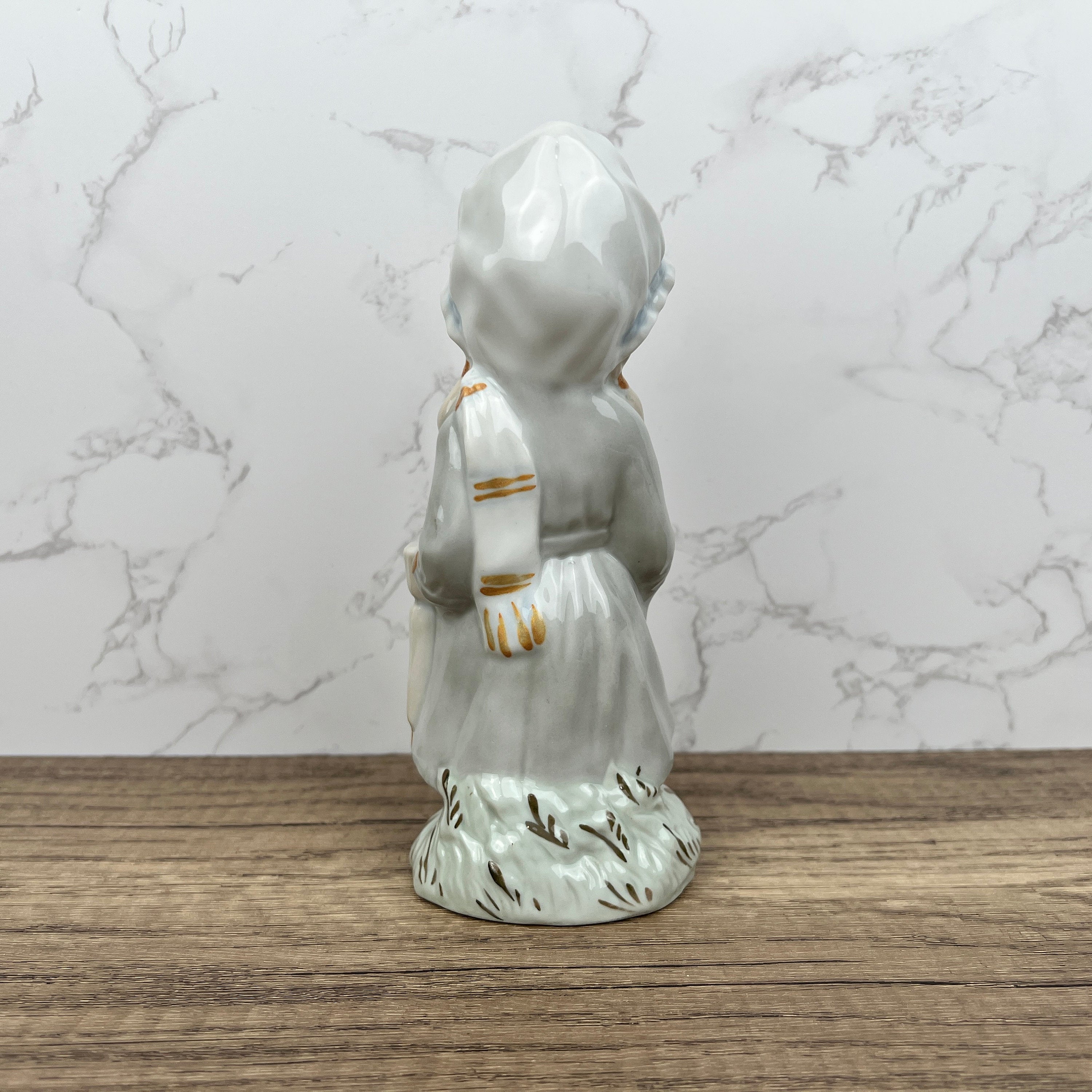 Vintage Sango Porcelain Girl Figurine with Umbrella, Hand-Painted, Spain