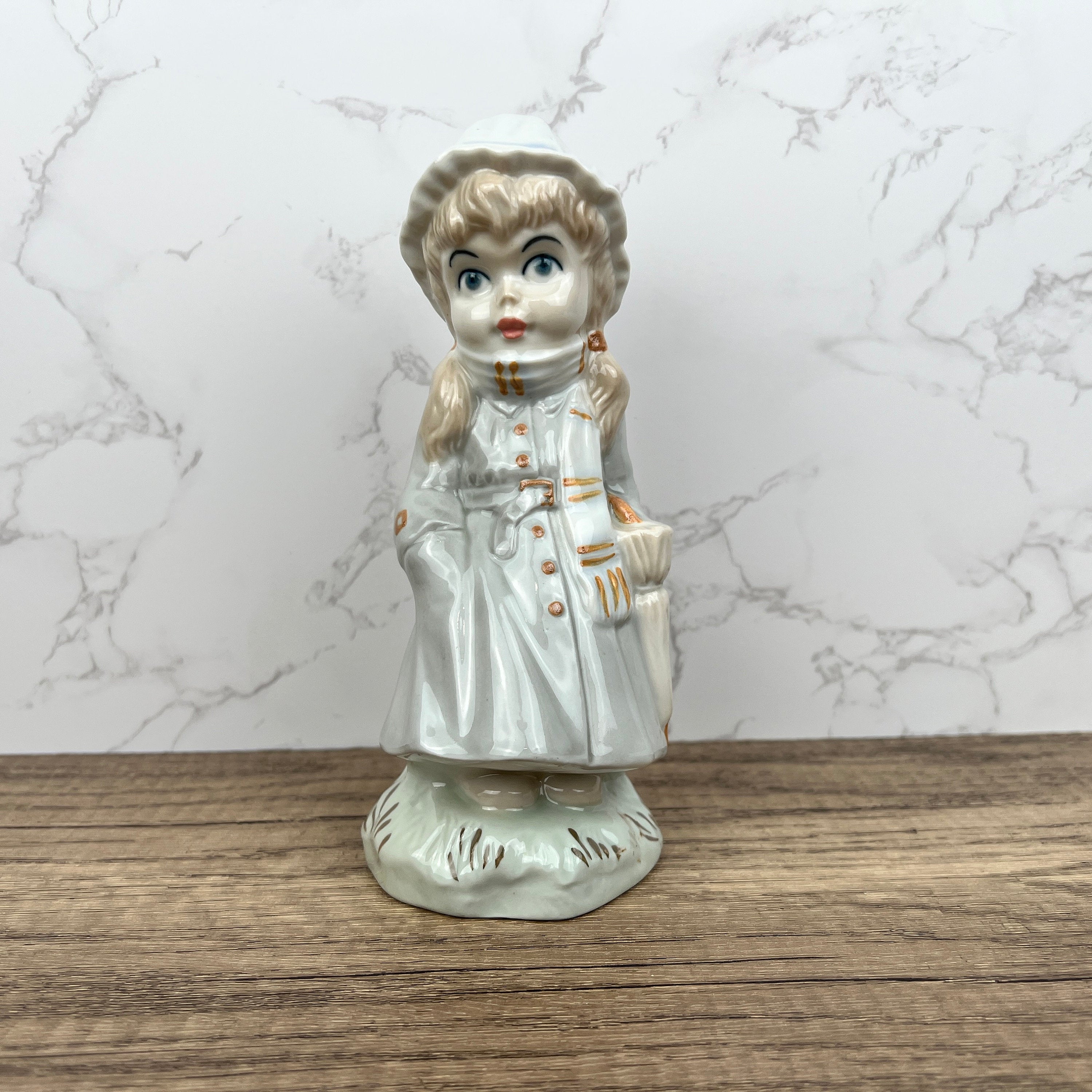 Vintage Sango Porcelain Girl Figurine with Umbrella, Hand-Painted, Spain