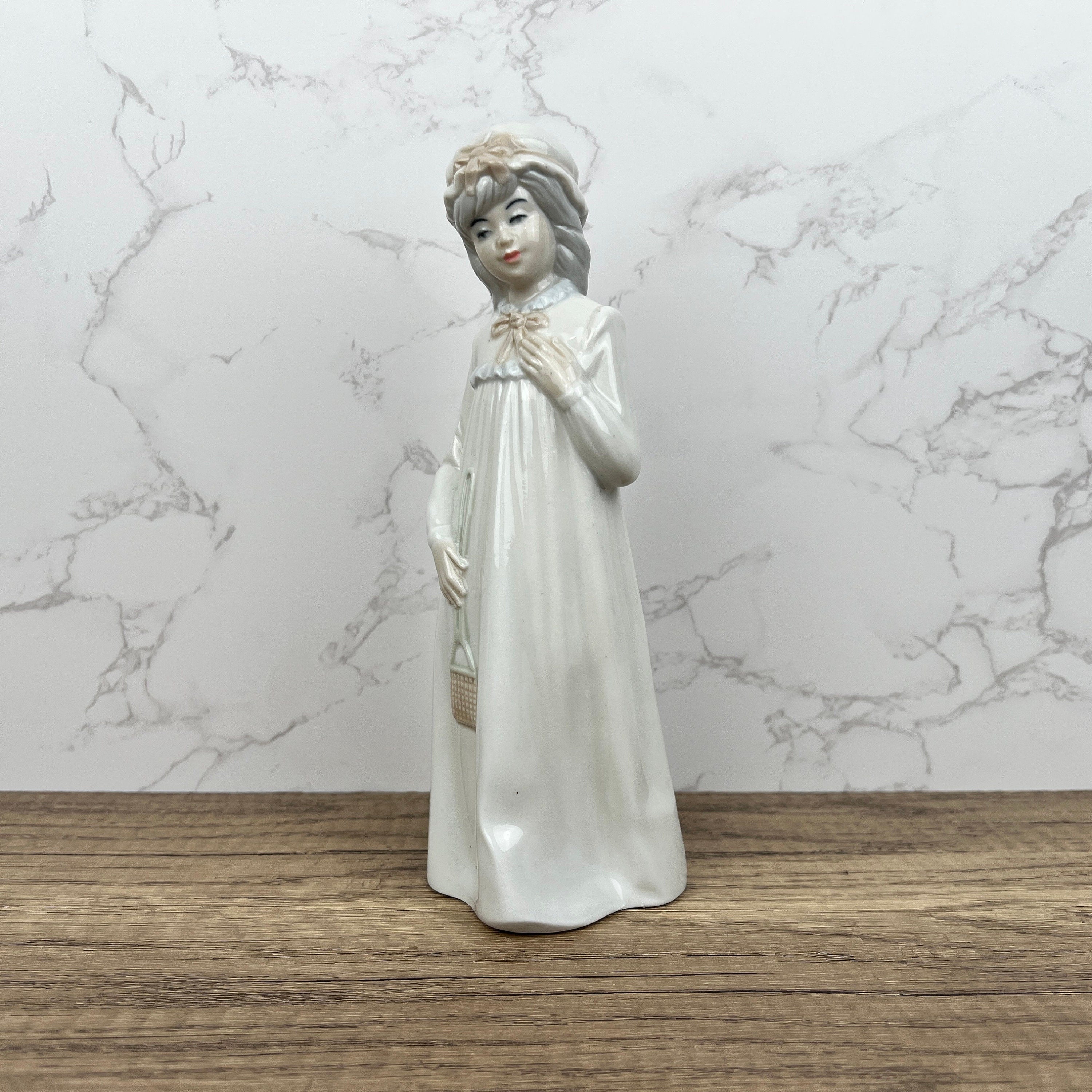 Vintage Sango Porcelain Girl Figurine, Hand-Painted Ceramic, Made in Spain