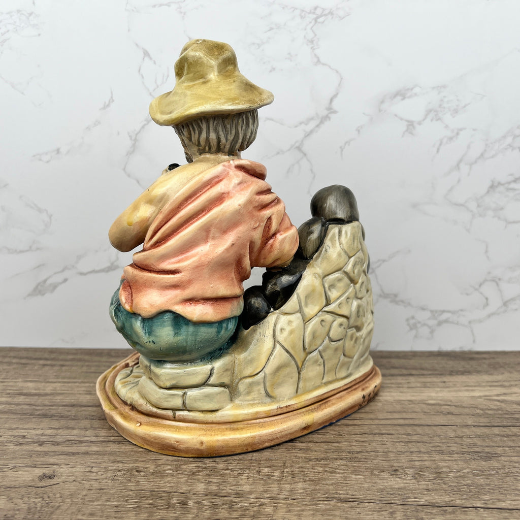 Vintage Portuguese Pottery Ornament, Man with Fountain Figurine