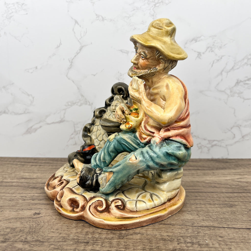 Vintage Portuguese Pottery Ornament, Man with Fountain Figurine