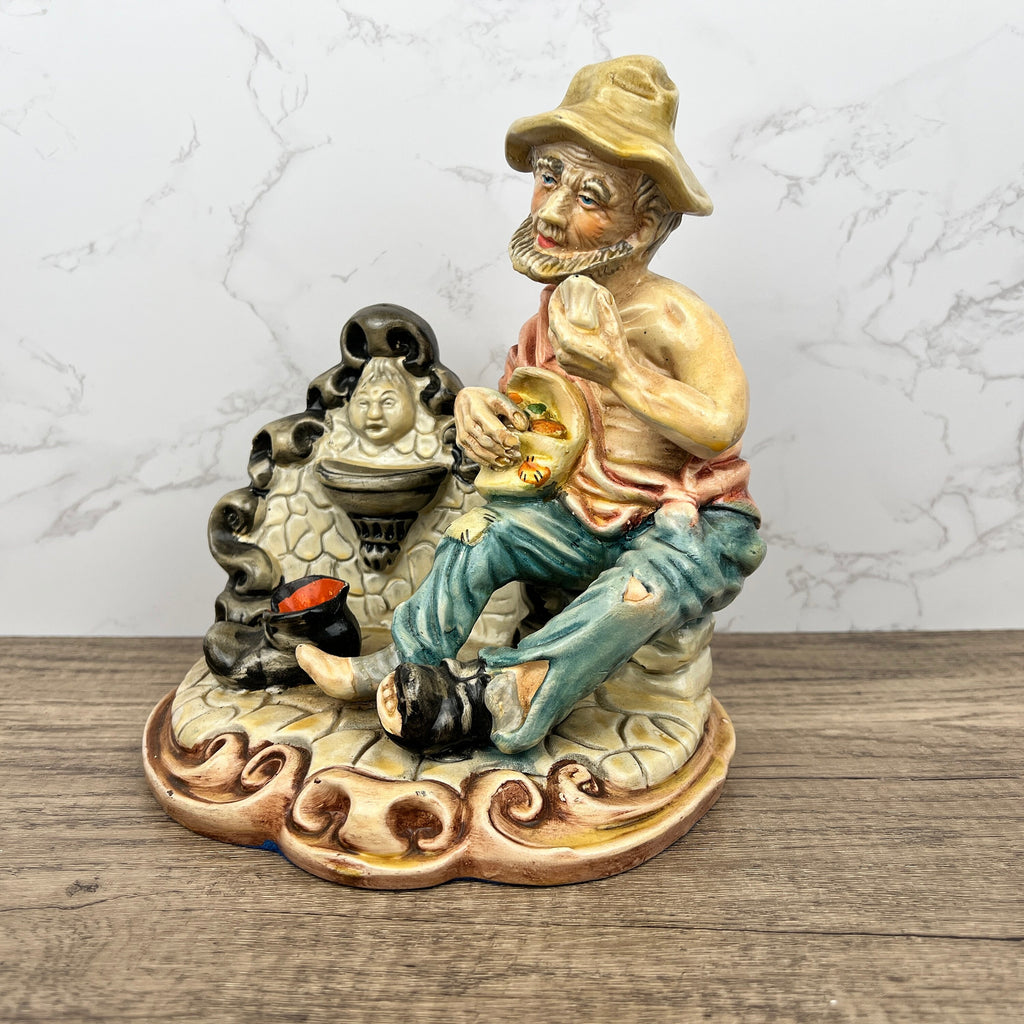 Vintage Portuguese Pottery Ornament, Man with Fountain Figurine