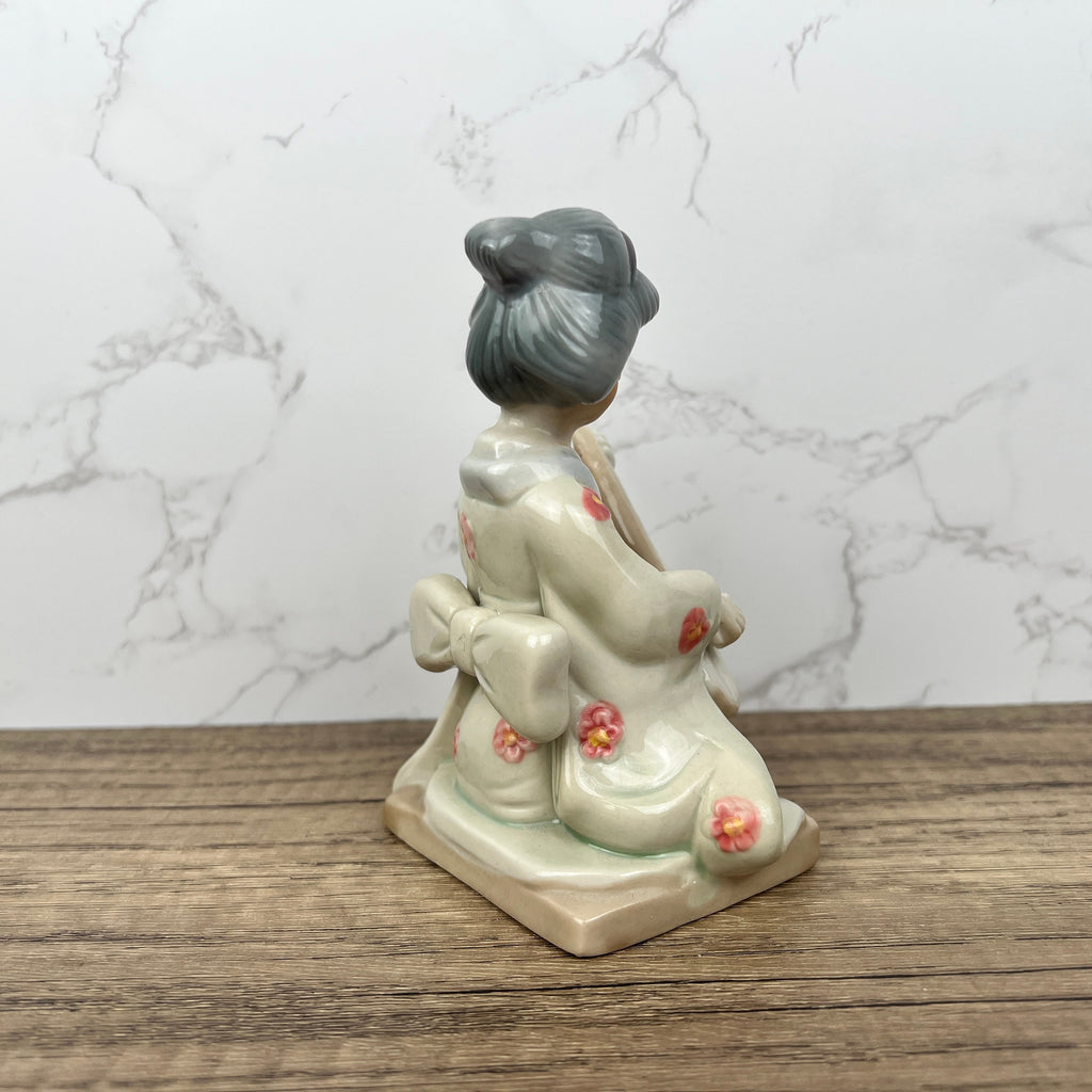 Vintage Japanese Porcelain Geisha Figurine with Mandolin