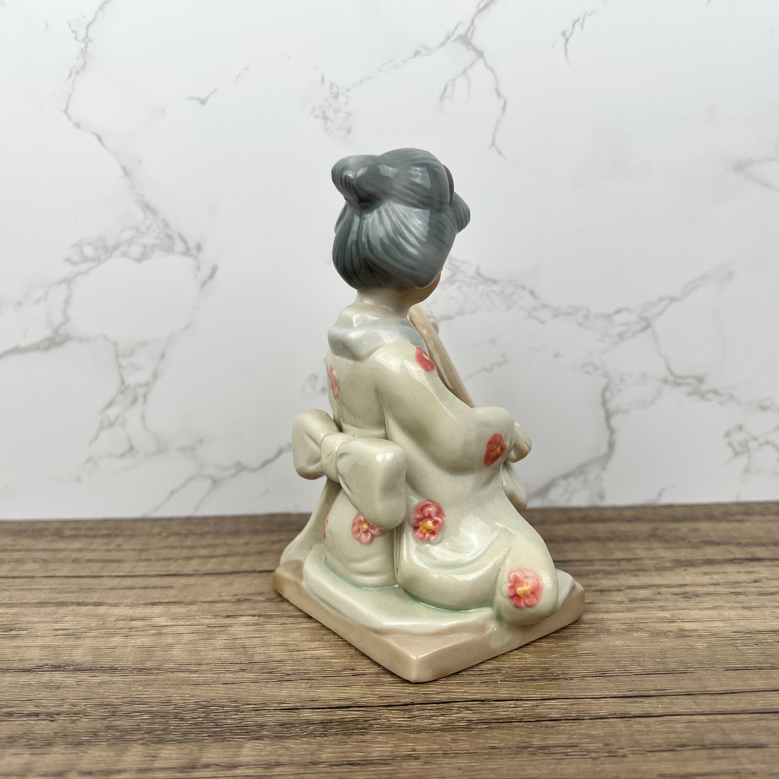 Vintage Japanese Porcelain Geisha Figurine with Mandolin