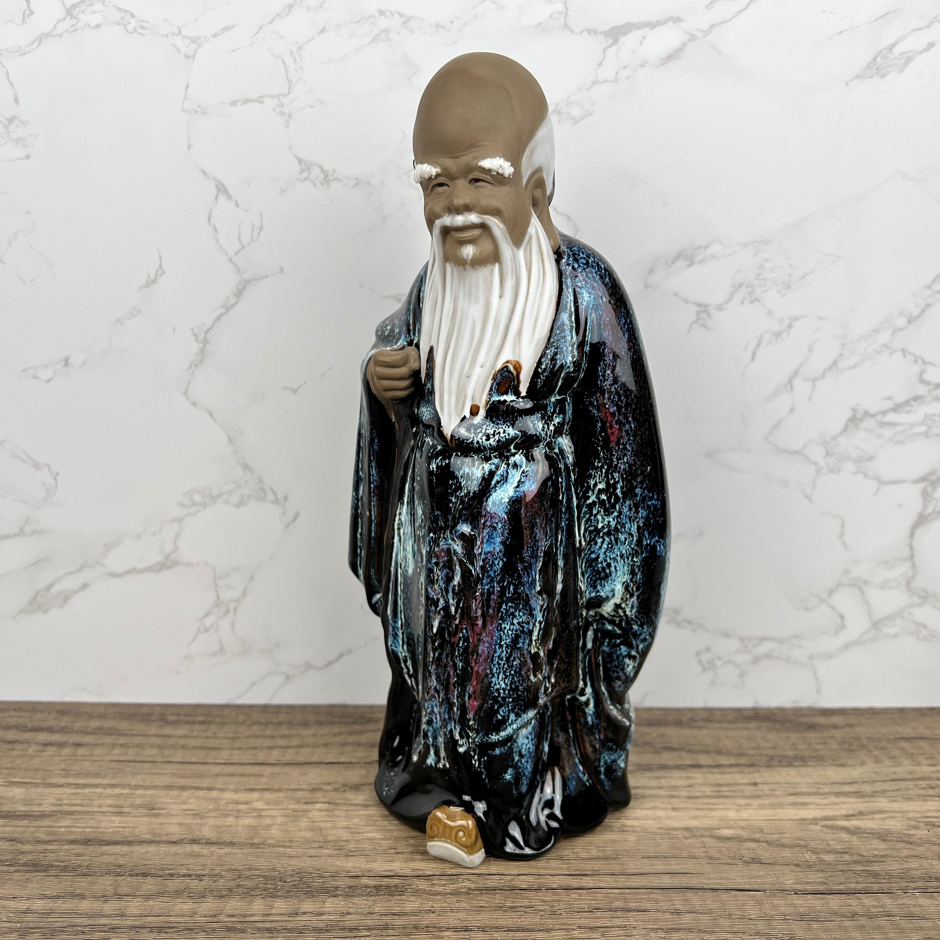 Vintage Shiwan Mudmen, Longevity God Ceramic Figure, Chinese Folklore (Missing Staff)
