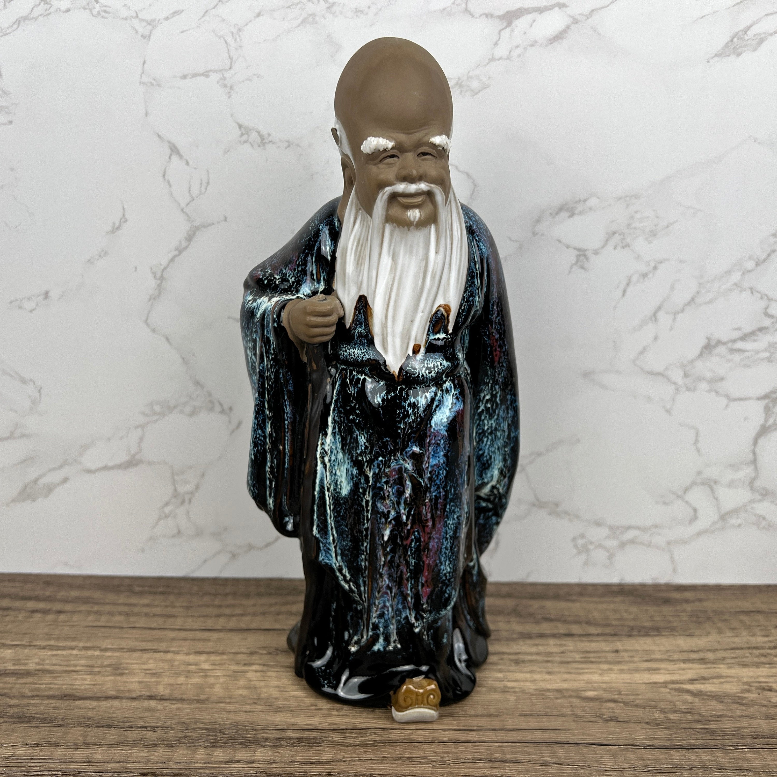 Vintage Shiwan Mudmen, Longevity God Ceramic Figure, Chinese Folklore (Missing Staff)
