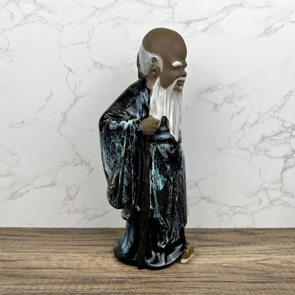 Vintage Shiwan Mudmen, Longevity God Ceramic Figure, Chinese Folklore (Missing Staff)