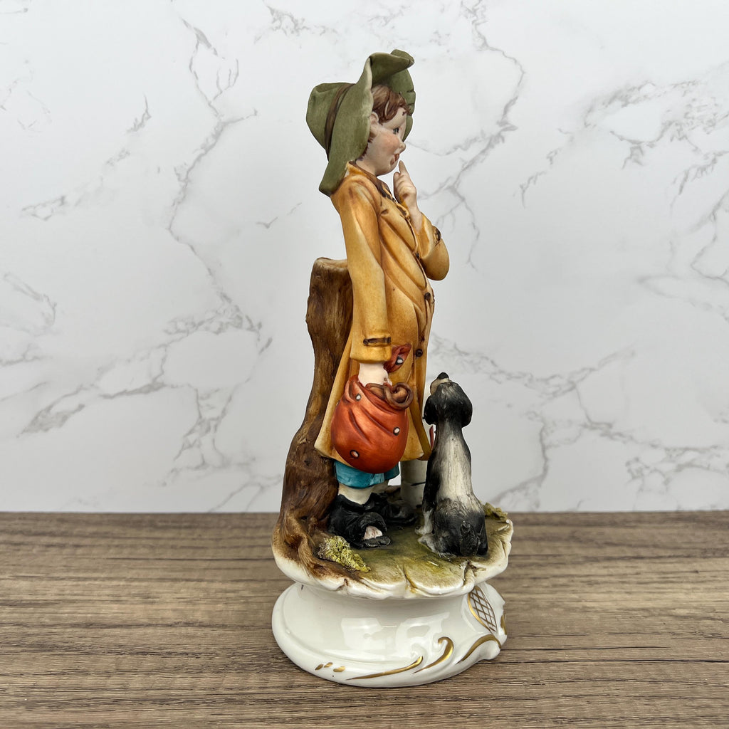 Vintage Capodimonte A.Belcari Porcelain Figurine, Boy with Dog
