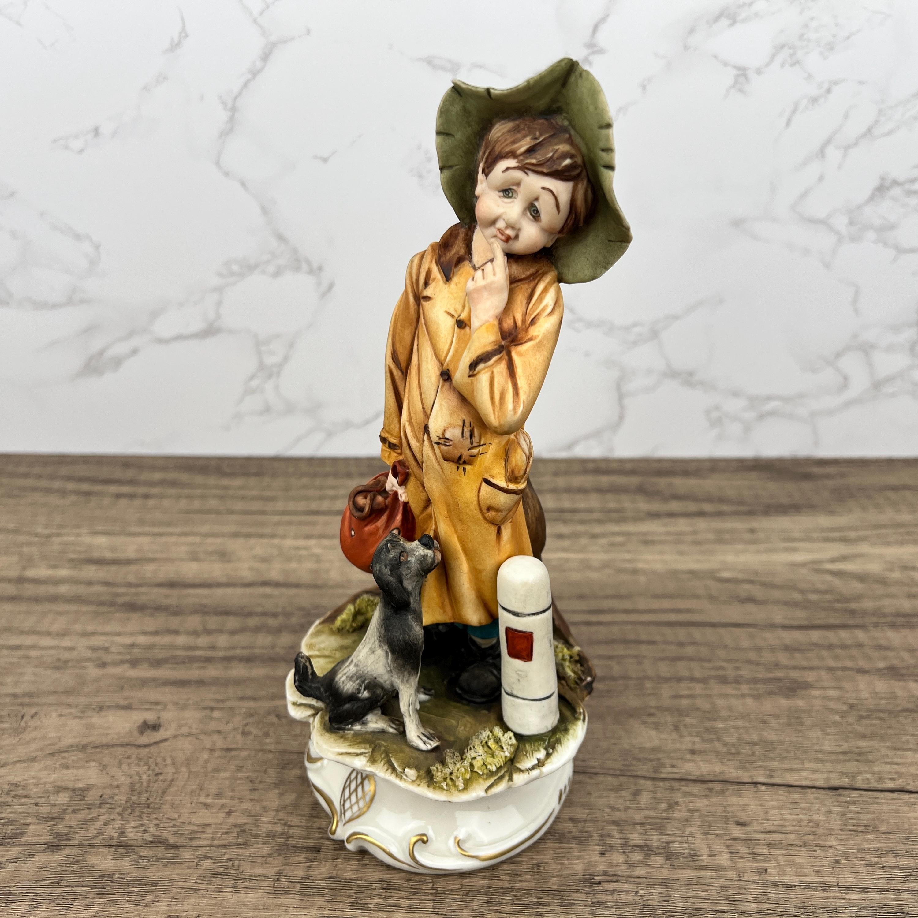 Vintage Capodimonte A.Belcari Porcelain Figurine, Boy with Dog