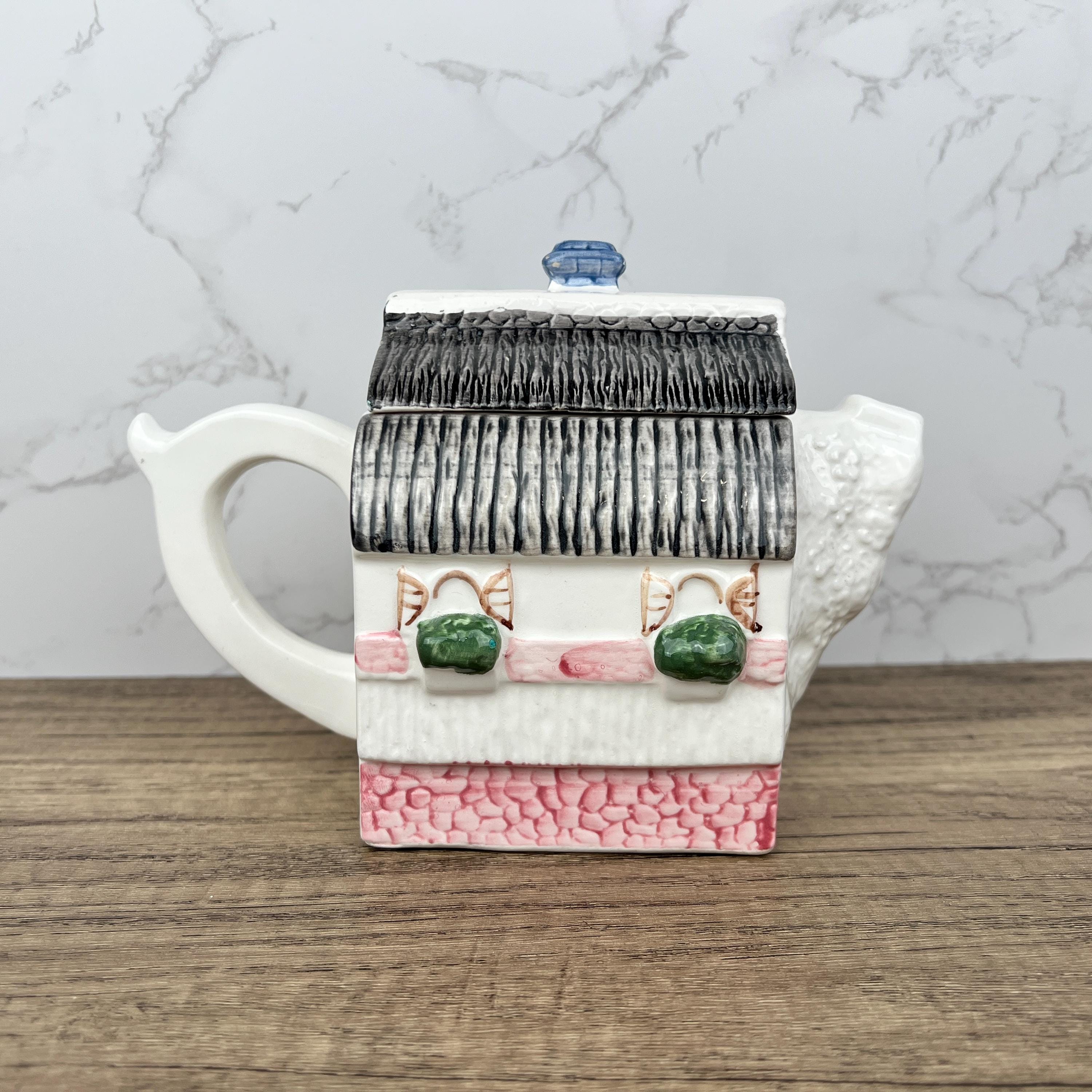 Vintage Porcelain Cottage Teapot, Decorative House Teapot, Tea Room Decor