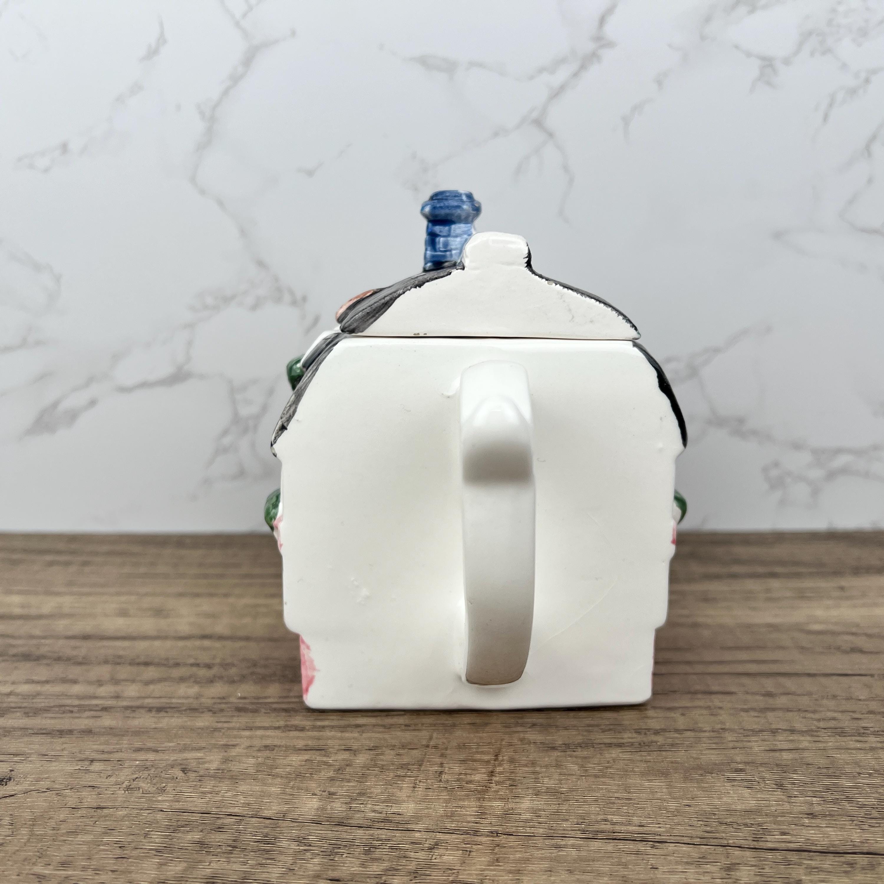 Vintage Porcelain Cottage Teapot, Decorative House Teapot, Tea Room Decor