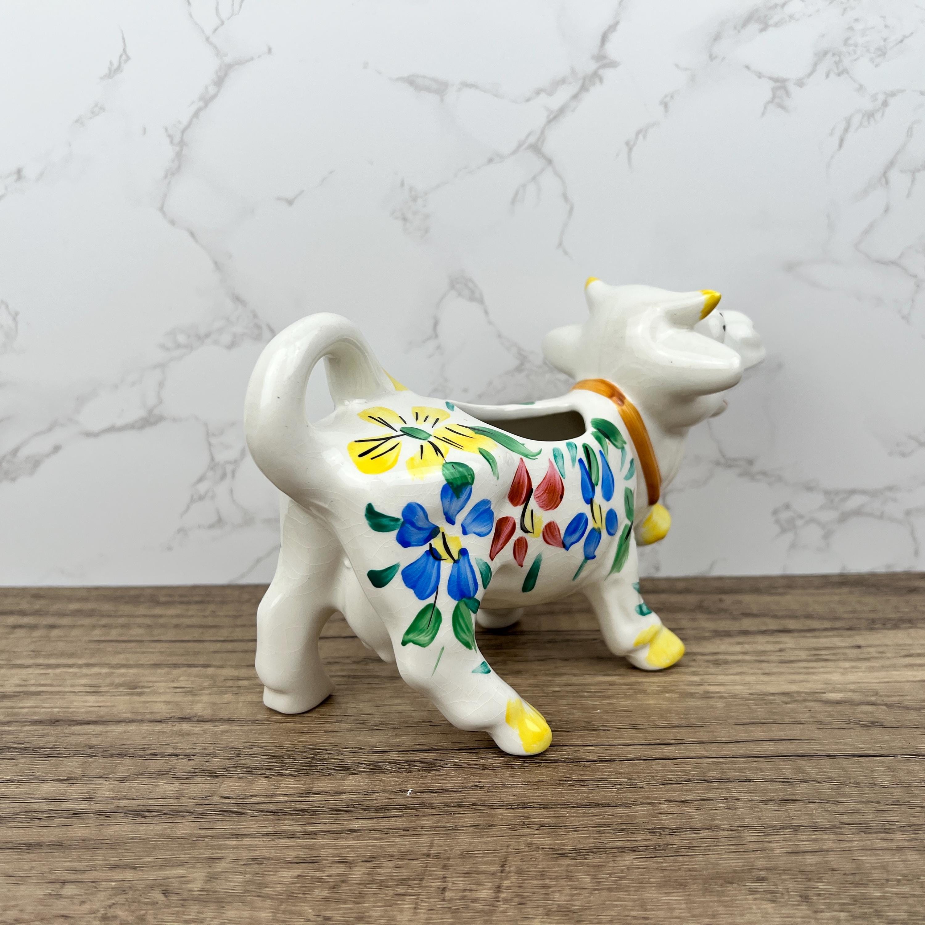 Vintage Arthur Woods Ceramic Cow Creamer, Hand Painted Floral Kitchen Decor