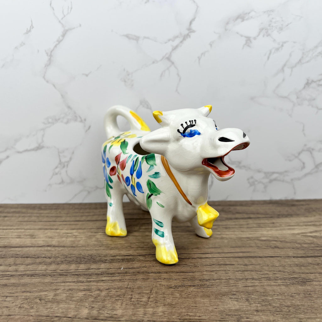 Vintage Arthur Woods Ceramic Cow Creamer, Hand Painted Floral Kitchen Decor