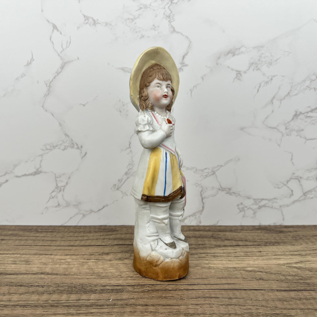 Antique Heubach Bisque Figurine, German Girl with Apple Candy