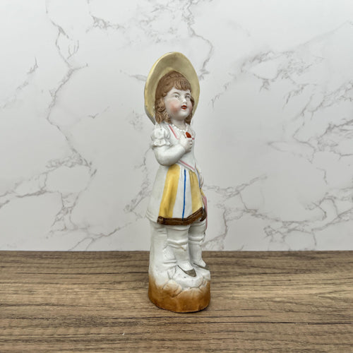 Antique Heubach Bisque Figurine, German Girl with Apple Candy