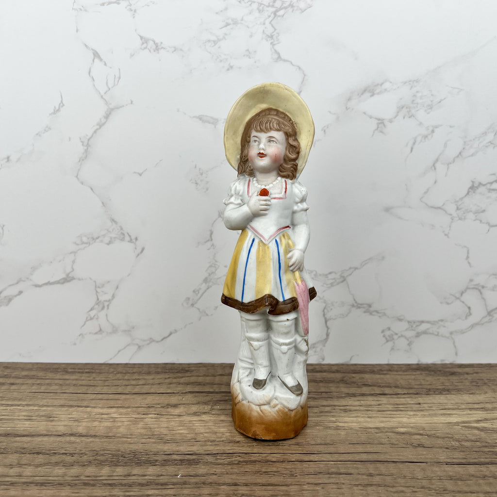 Antique Heubach Bisque Figurine, German Girl with Apple Candy