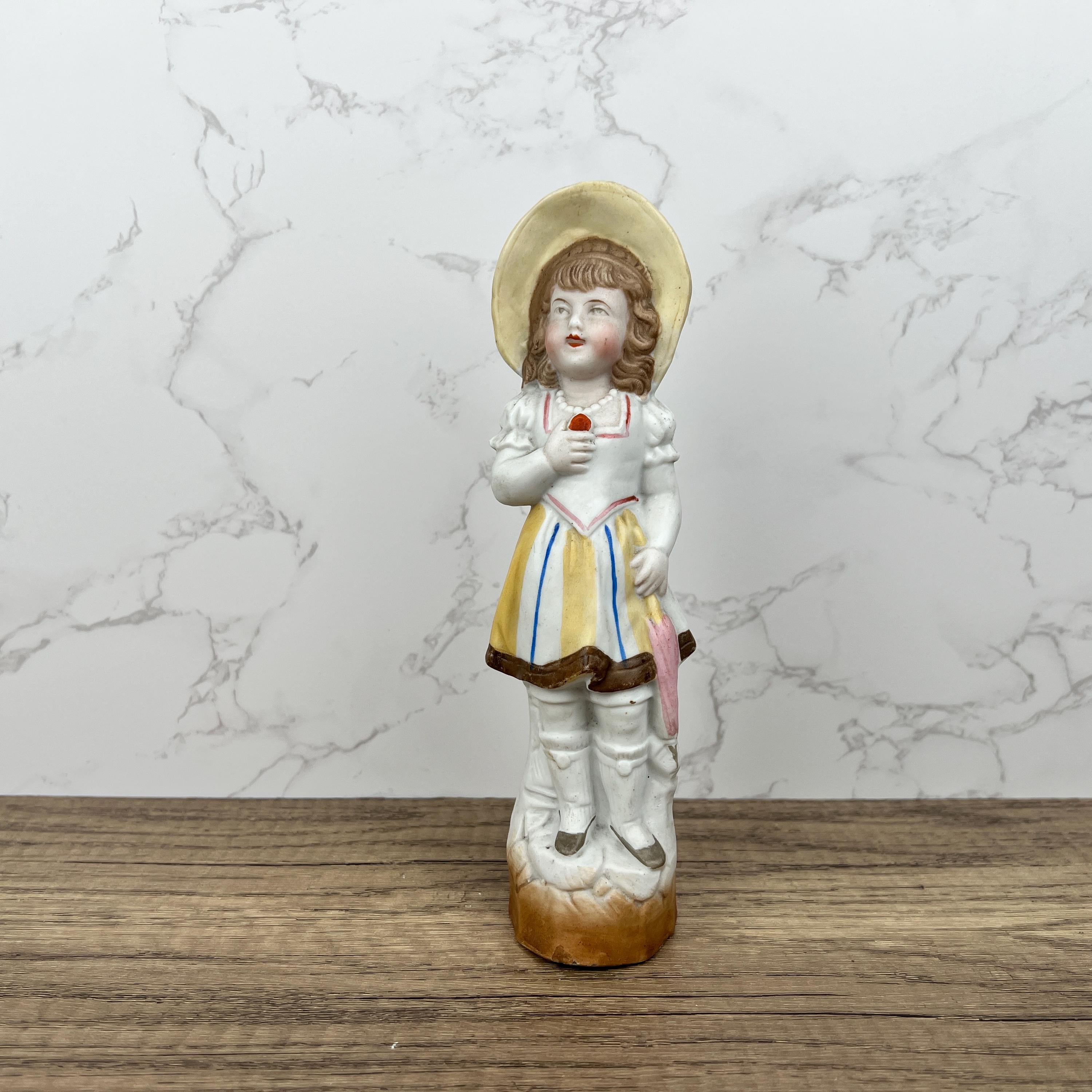 Antique Heubach Bisque Figurine, German Girl with Apple Candy