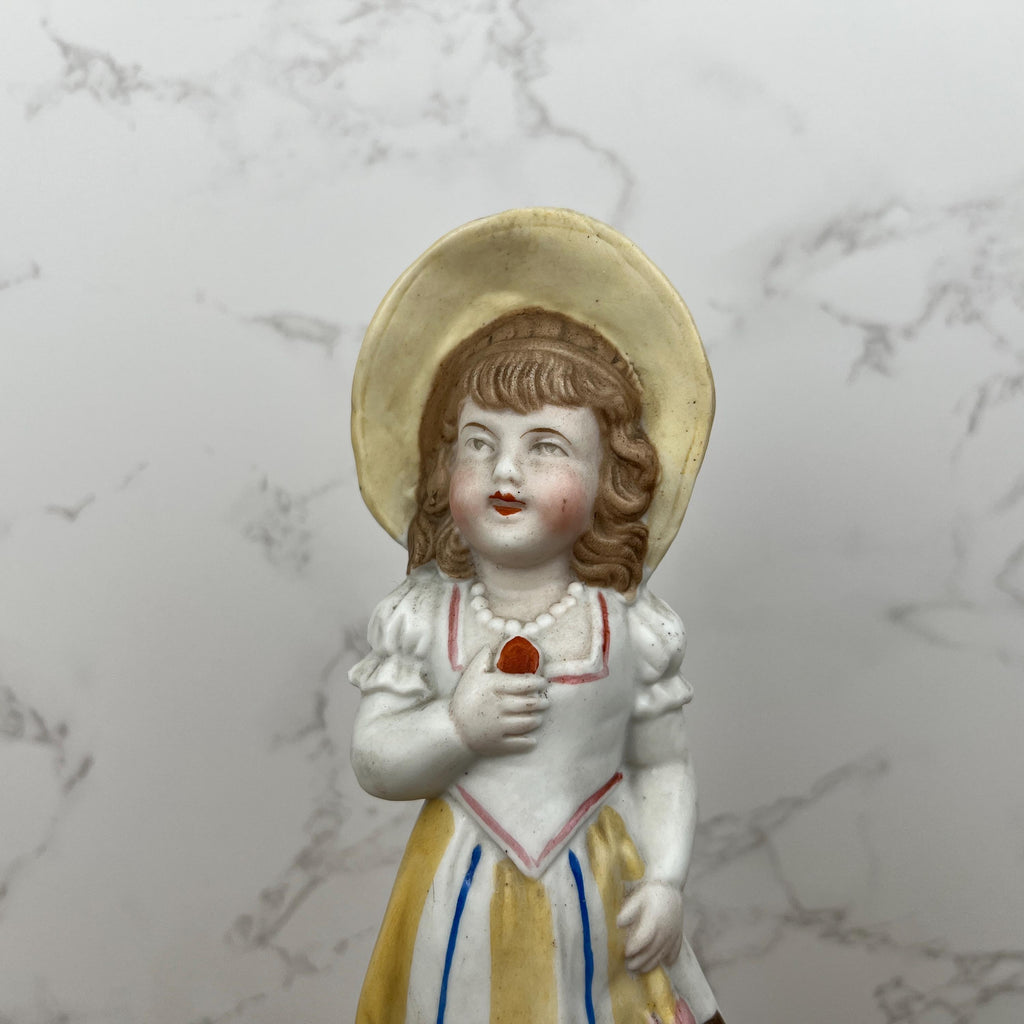 Antique Heubach Bisque Figurine, German Girl with Apple Candy