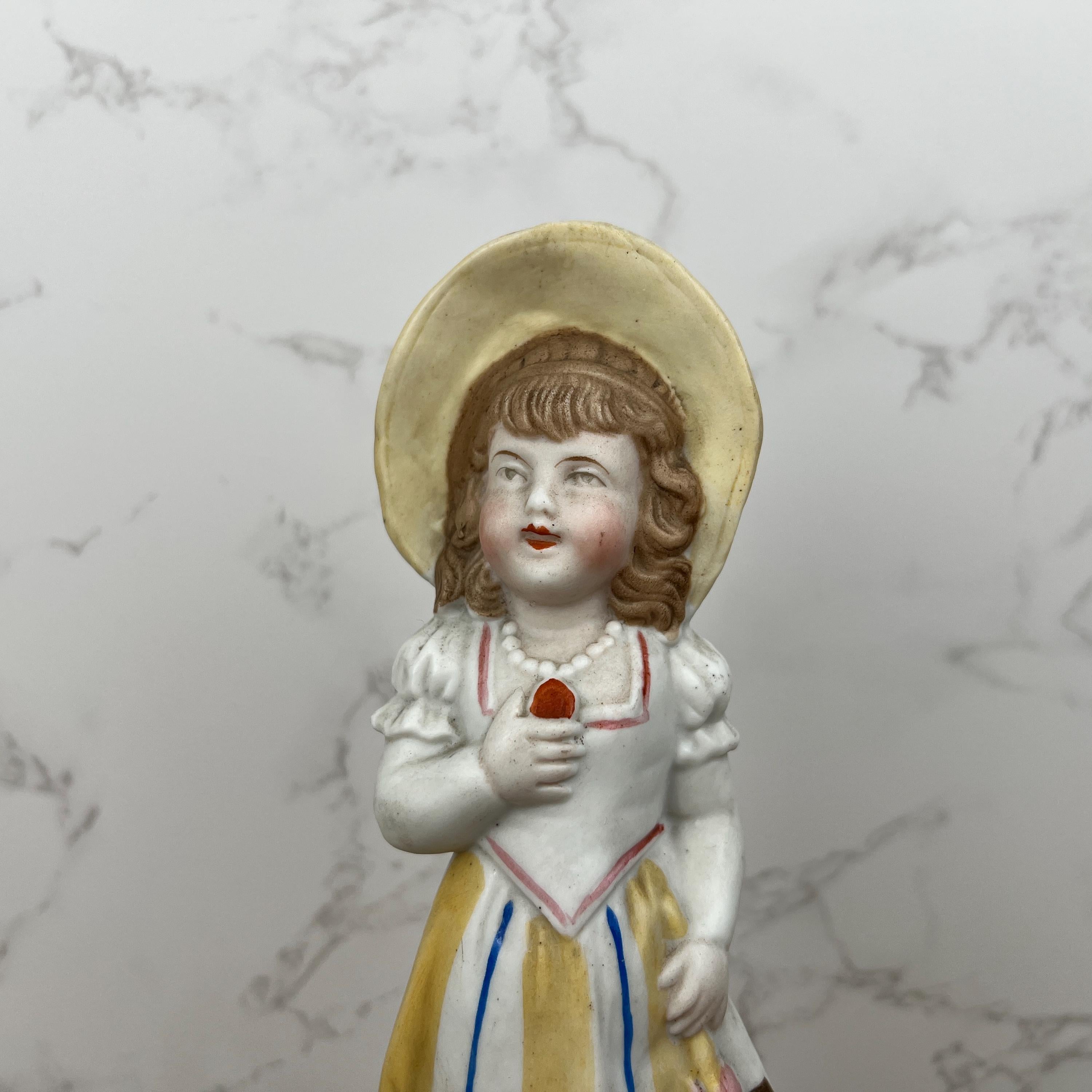 Antique Heubach Bisque Figurine, German Girl with Apple Candy