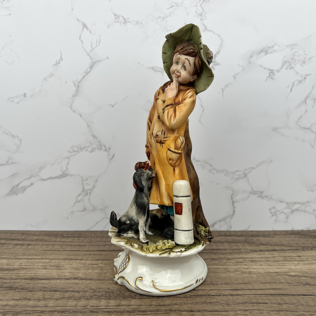 Vintage Capodimonte A.Belcari Porcelain Figurine, Boy with Dog