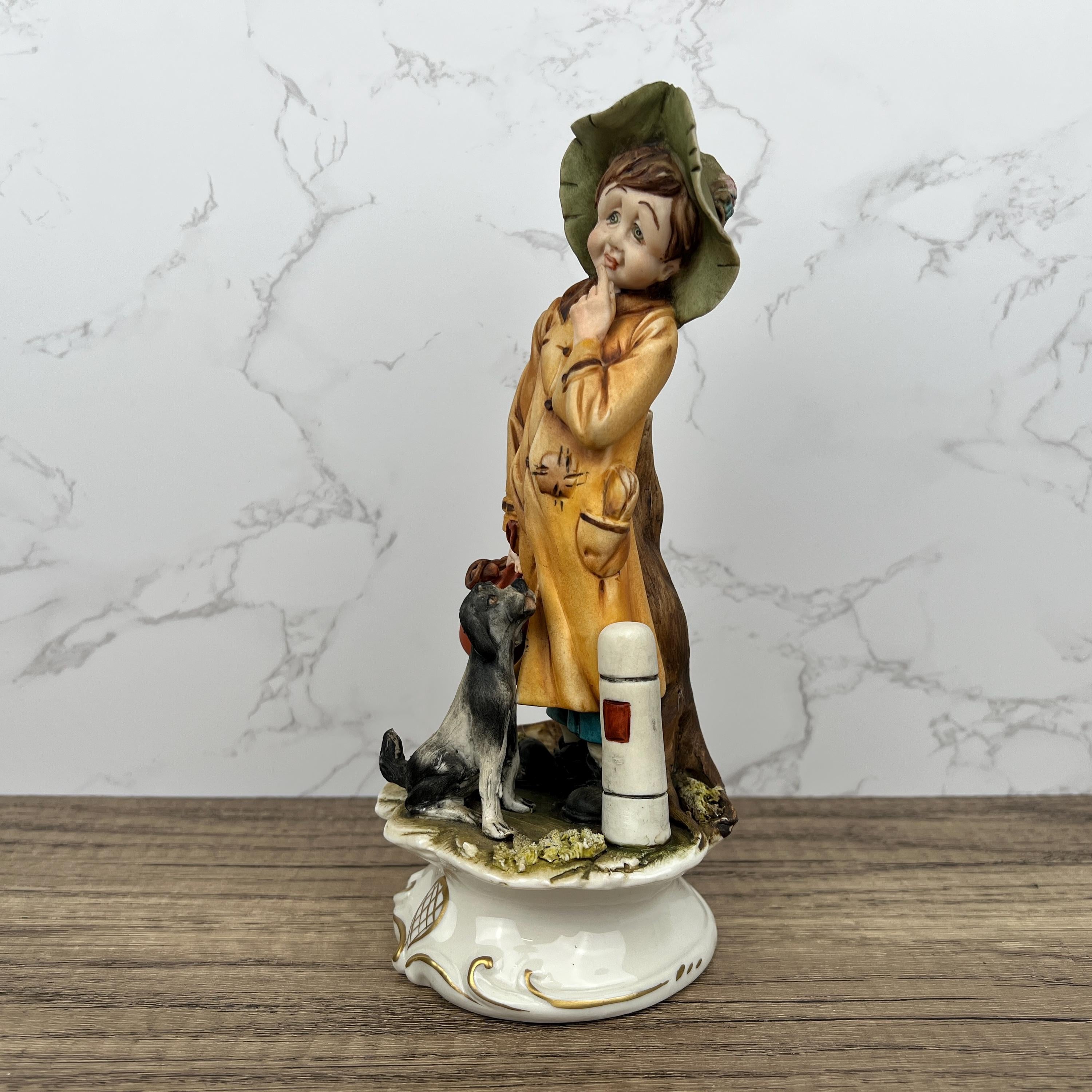 Vintage Capodimonte A.Belcari Porcelain Figurine, Boy with Dog