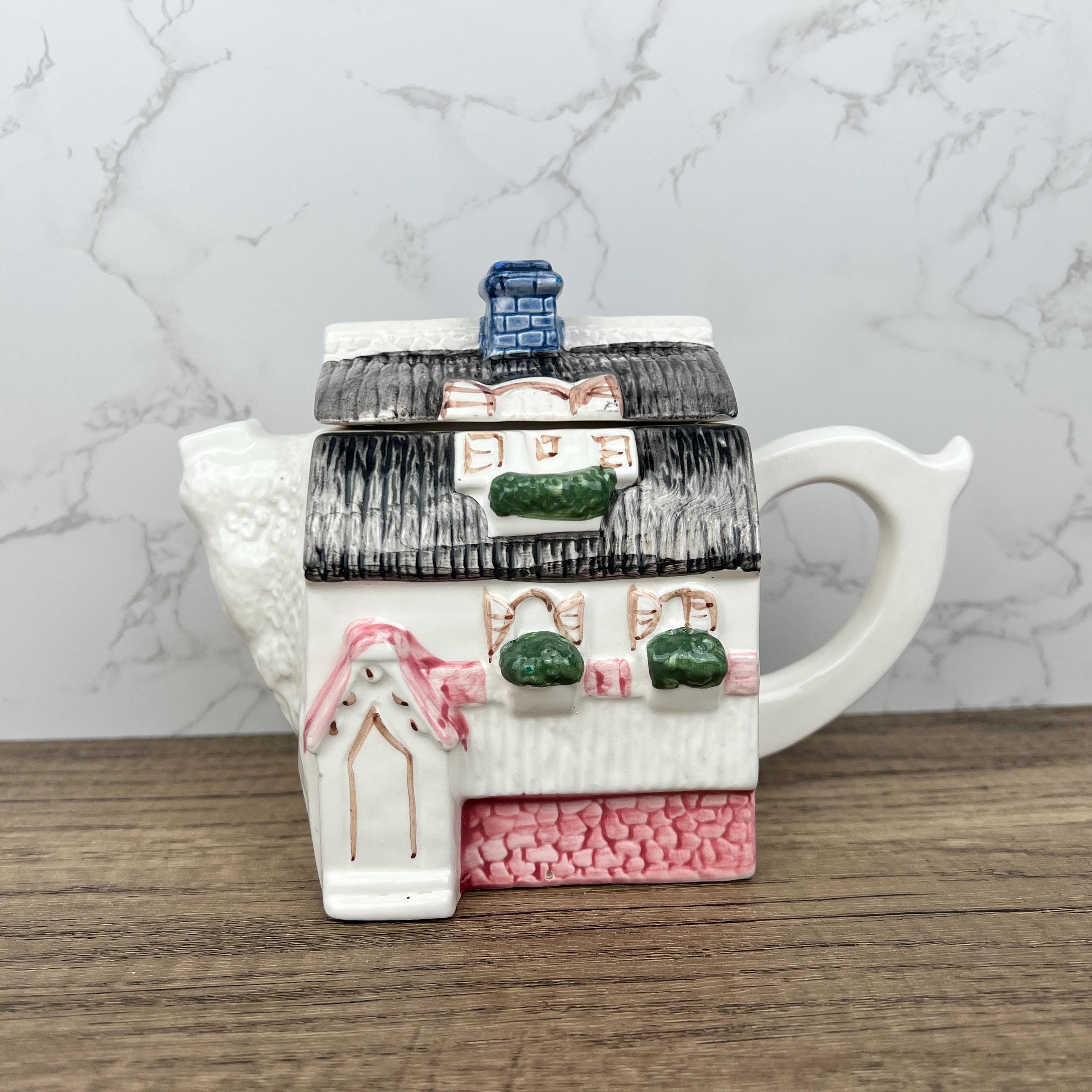 Vintage Porcelain Cottage Teapot, Decorative House Teapot, Tea Room Decor