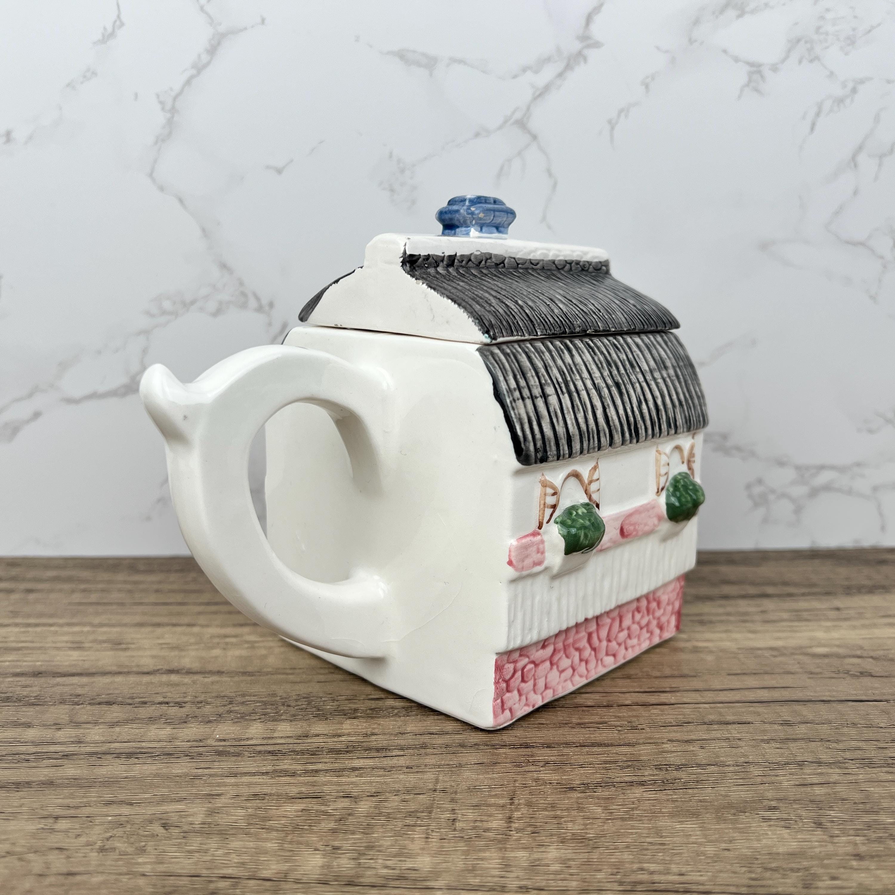 Vintage Porcelain Cottage Teapot, Decorative House Teapot, Tea Room Decor